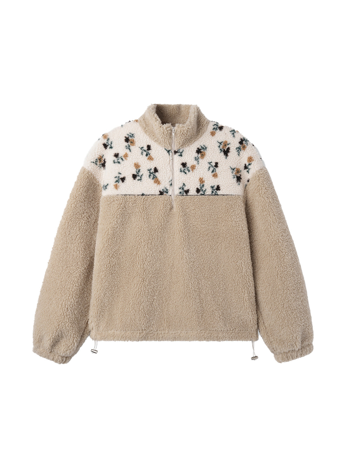 FLOWER FLEECE ZIP UP_BEIGE