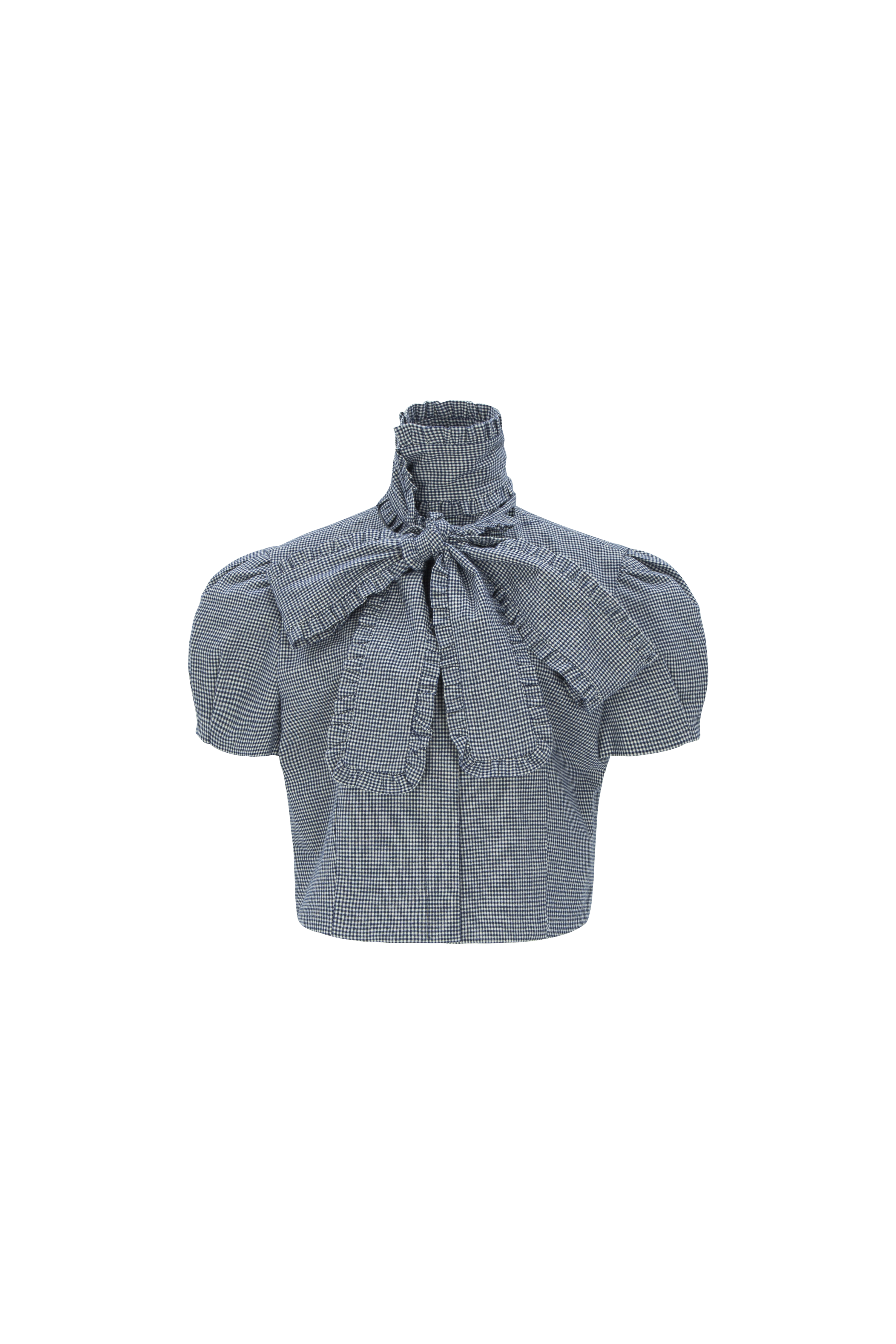 FRILL TIE BLOUSE_GINGHAMCHECK