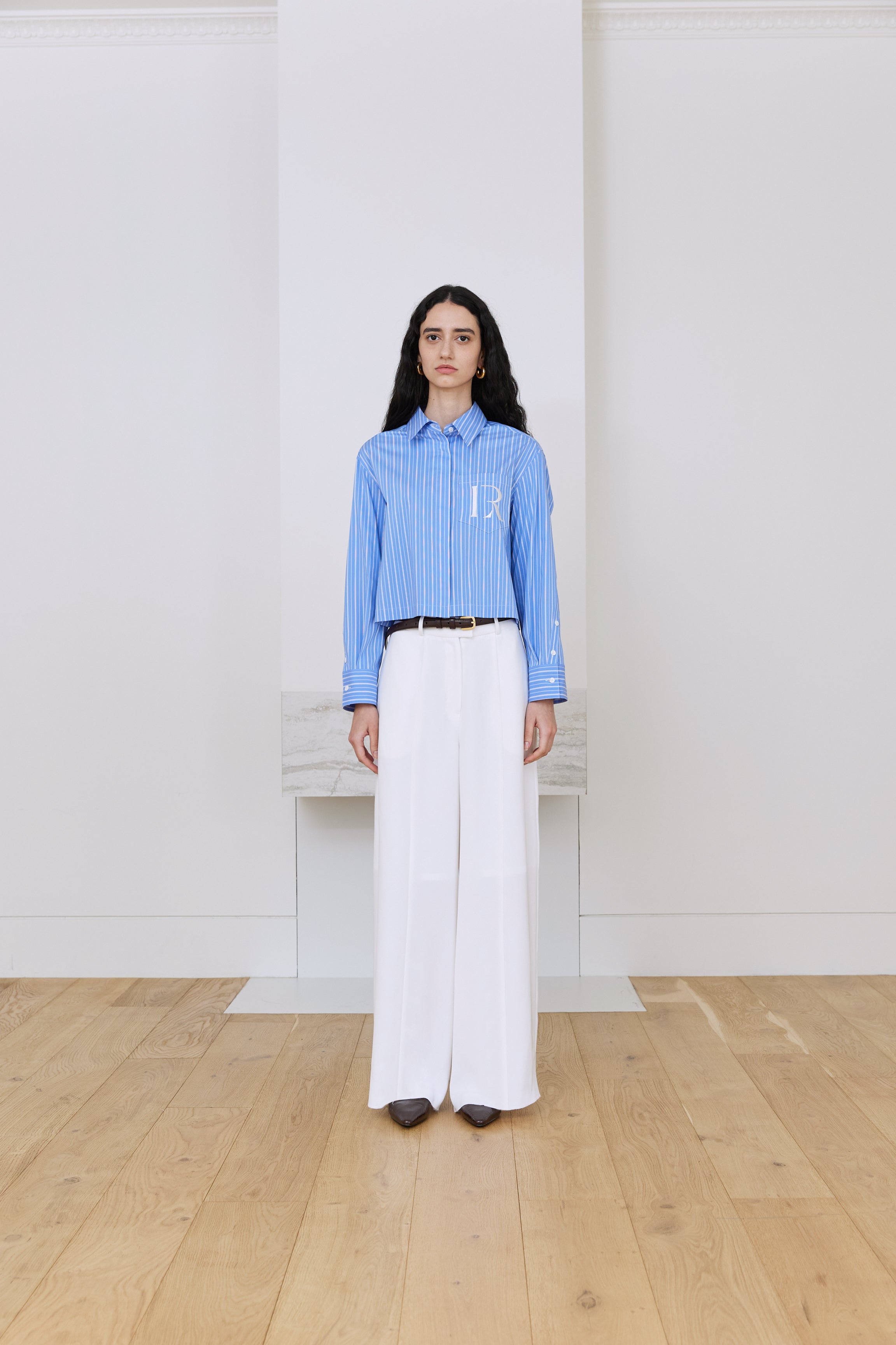 CHEMISE COURTE RAYÉE LOGO R_BLEU