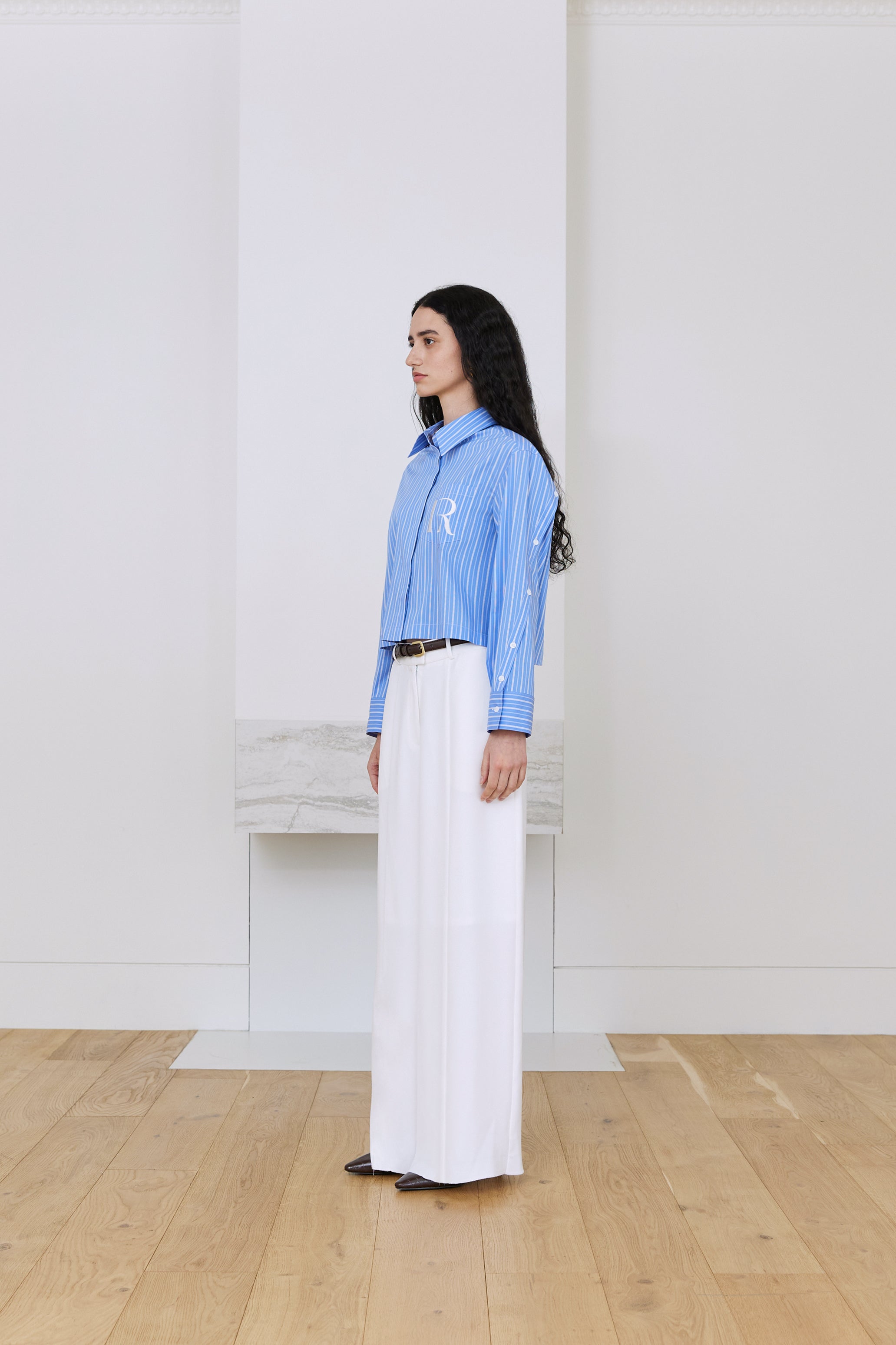 CHEMISE COURTE RAYÉE LOGO R_BLEU