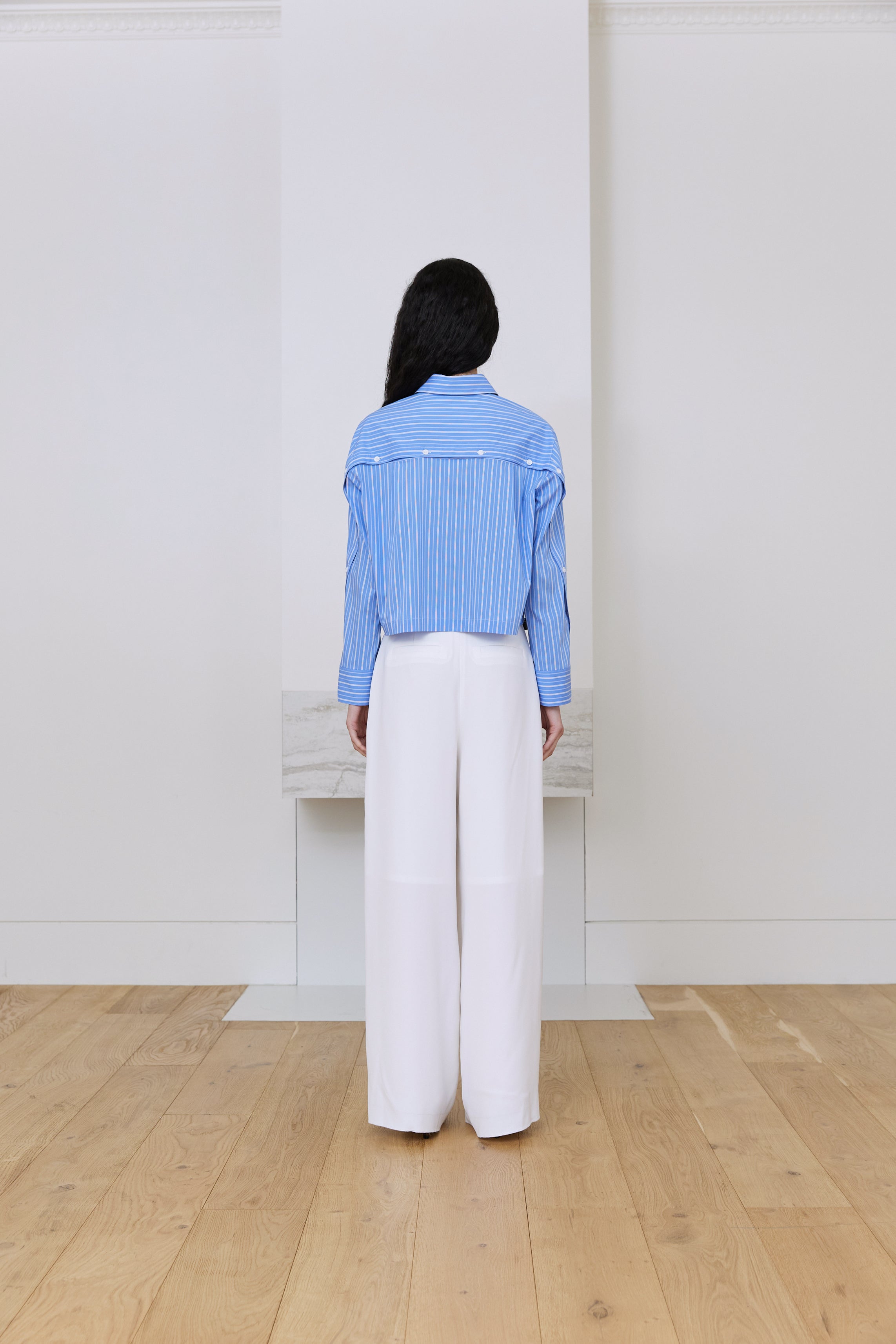 CHEMISE COURTE RAYÉE LOGO R_BLEU