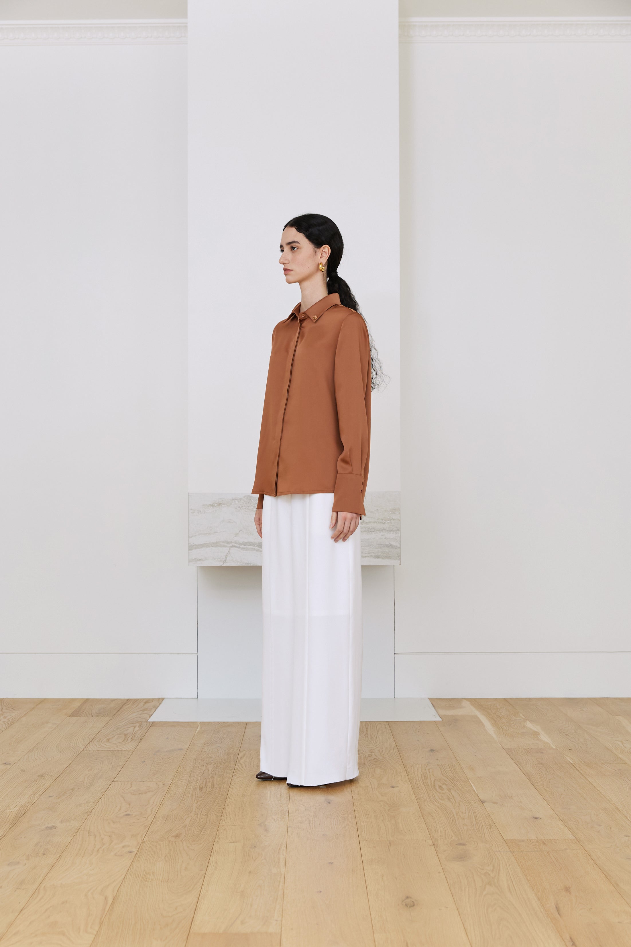 BLOUSE FLUIDE EN SATIN_BRIQUE