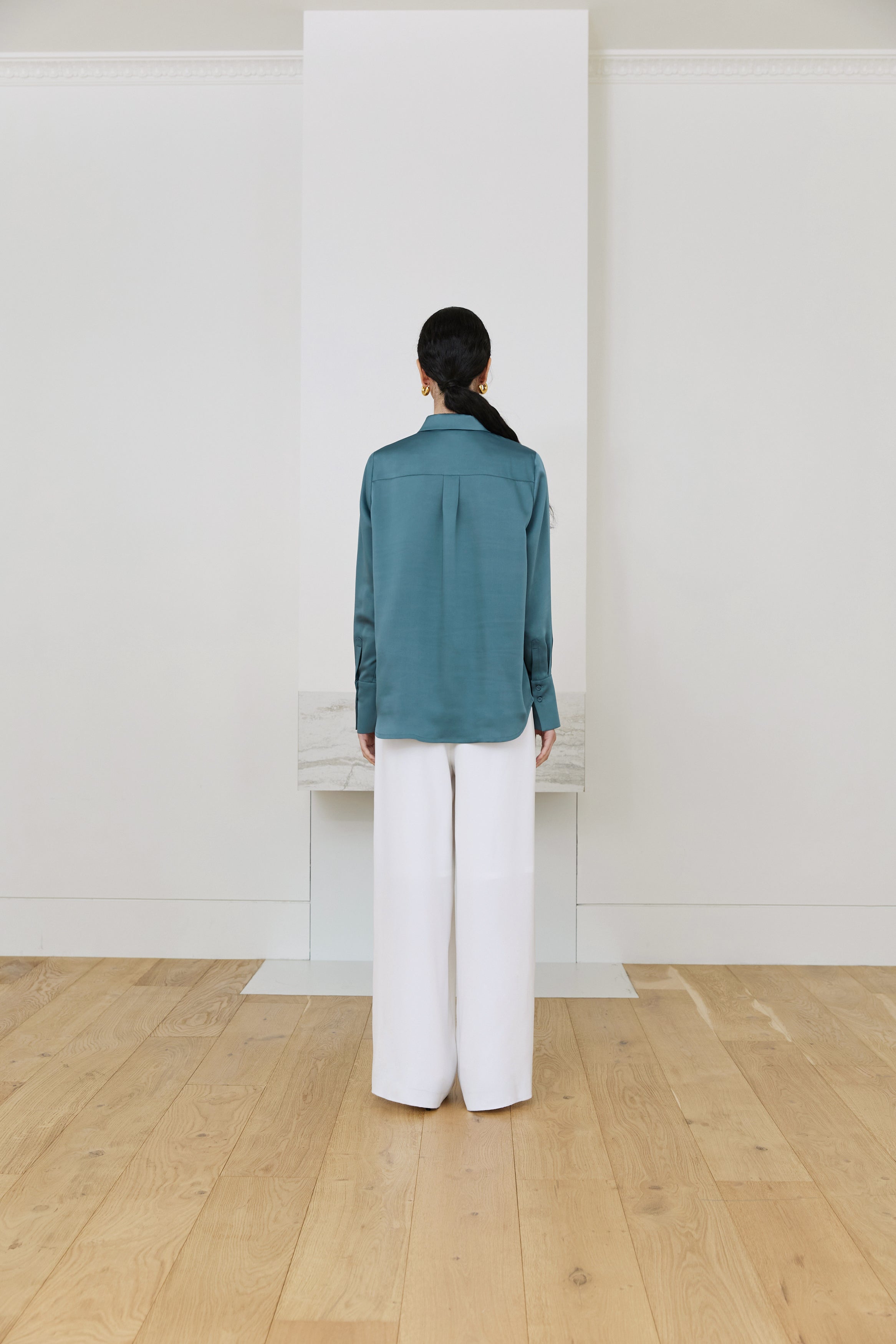 BLOUSE FLUIDE EN SATIN_BLEU