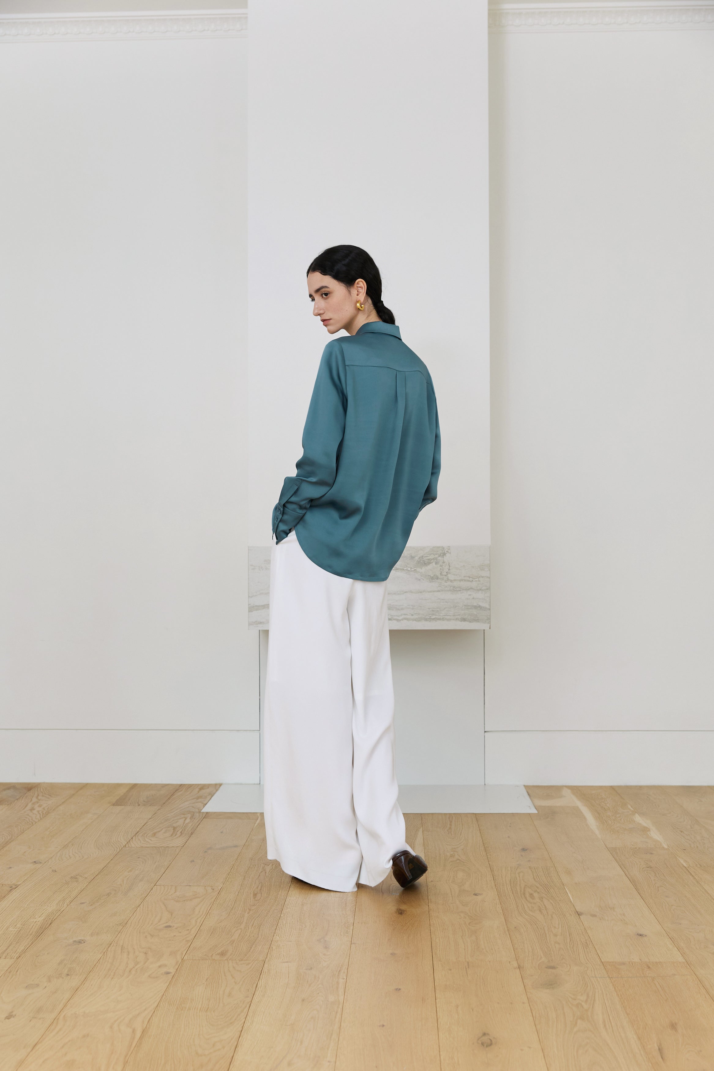 BLOUSE FLUIDE EN SATIN_BLEU