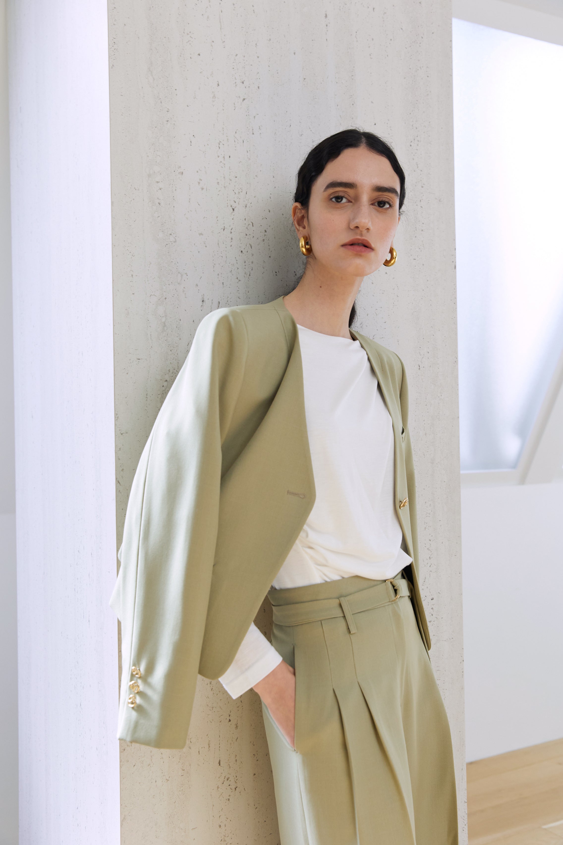 25SS SIERRA COLLARLESS JACKET_KAKI