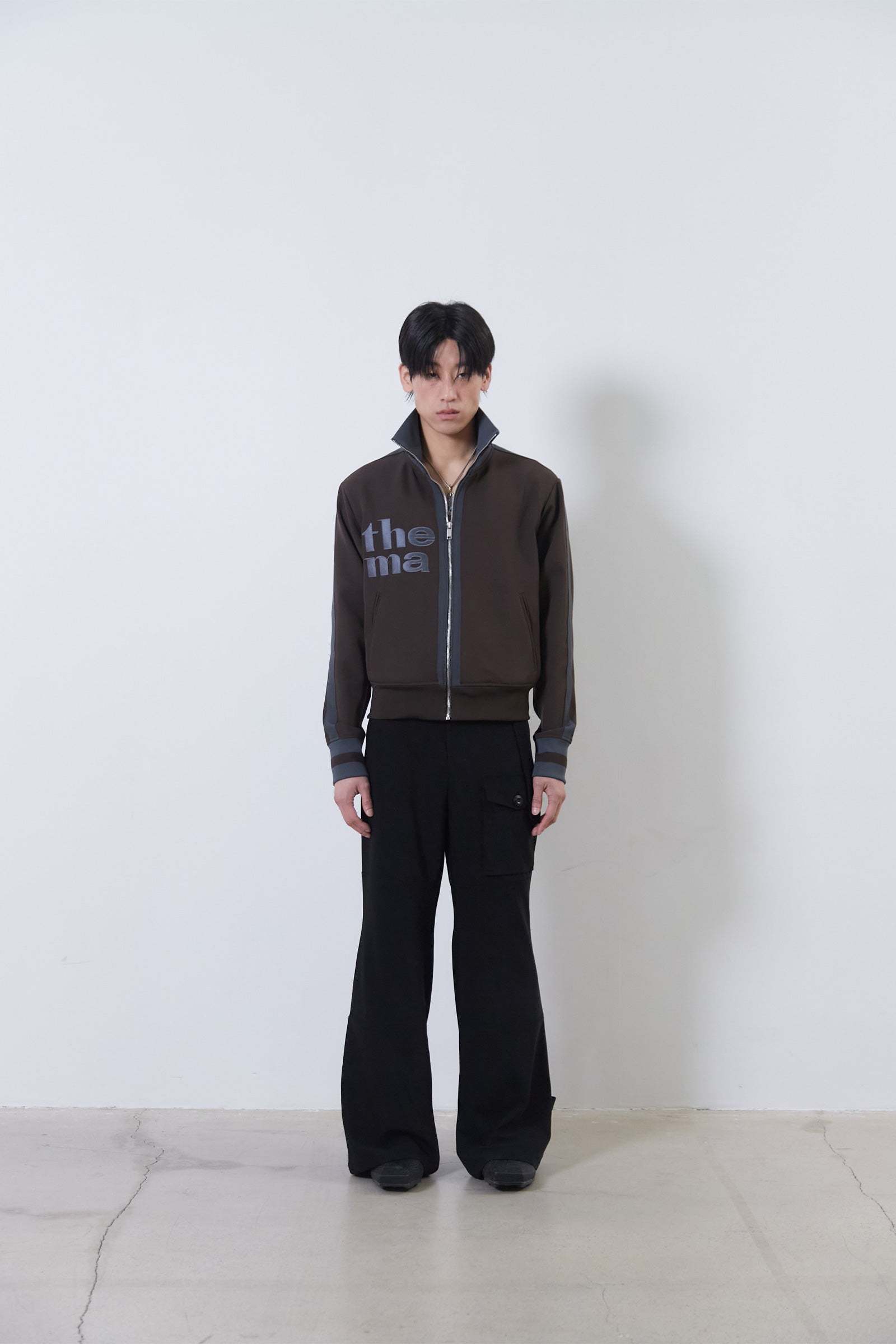 GILET BRODÉ THEMA EN JERSEY MÉLANGÉ_MARRON FONCÉ