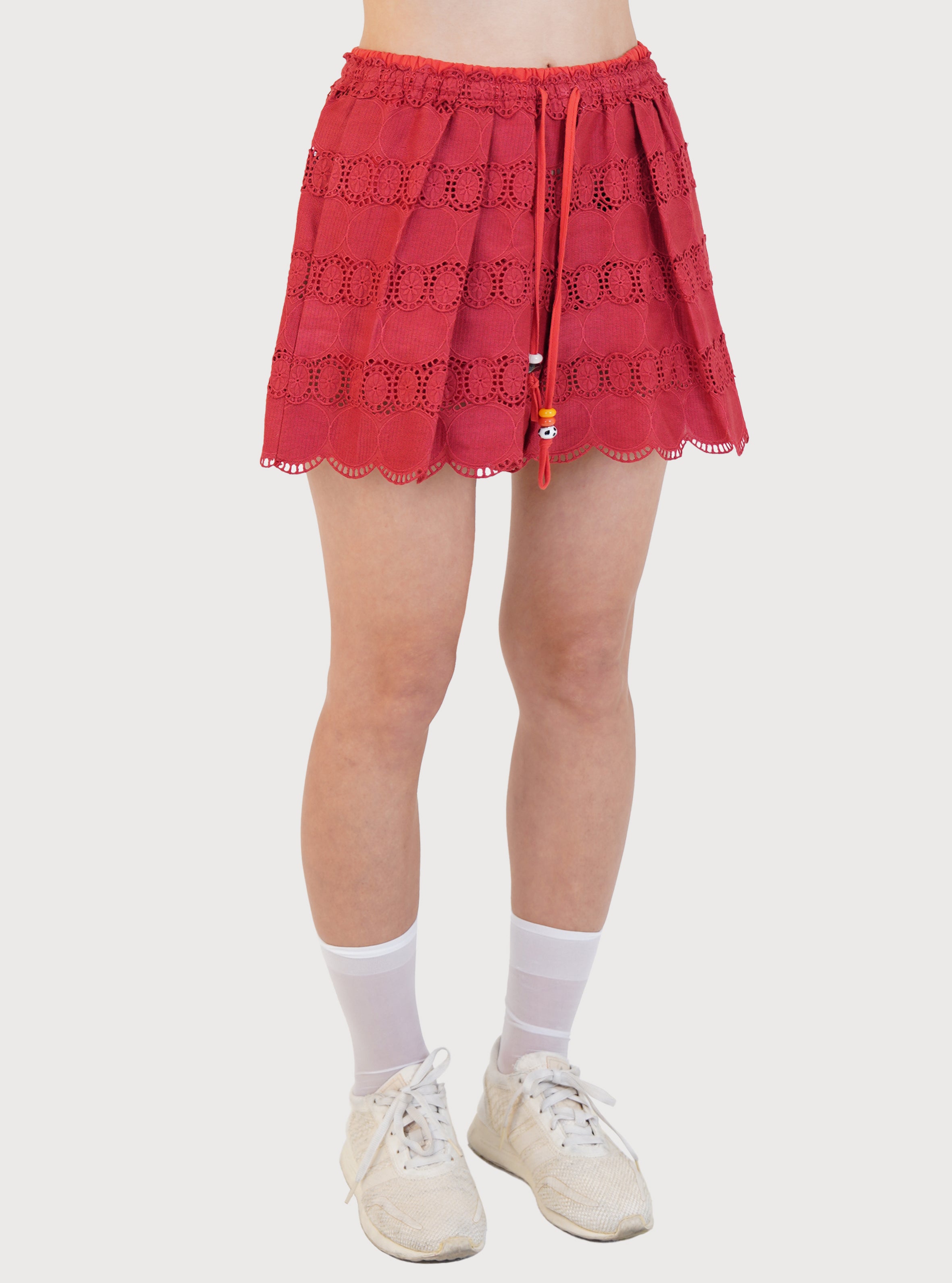 LACE TAPE SUMMER SHORTS_TOMATO