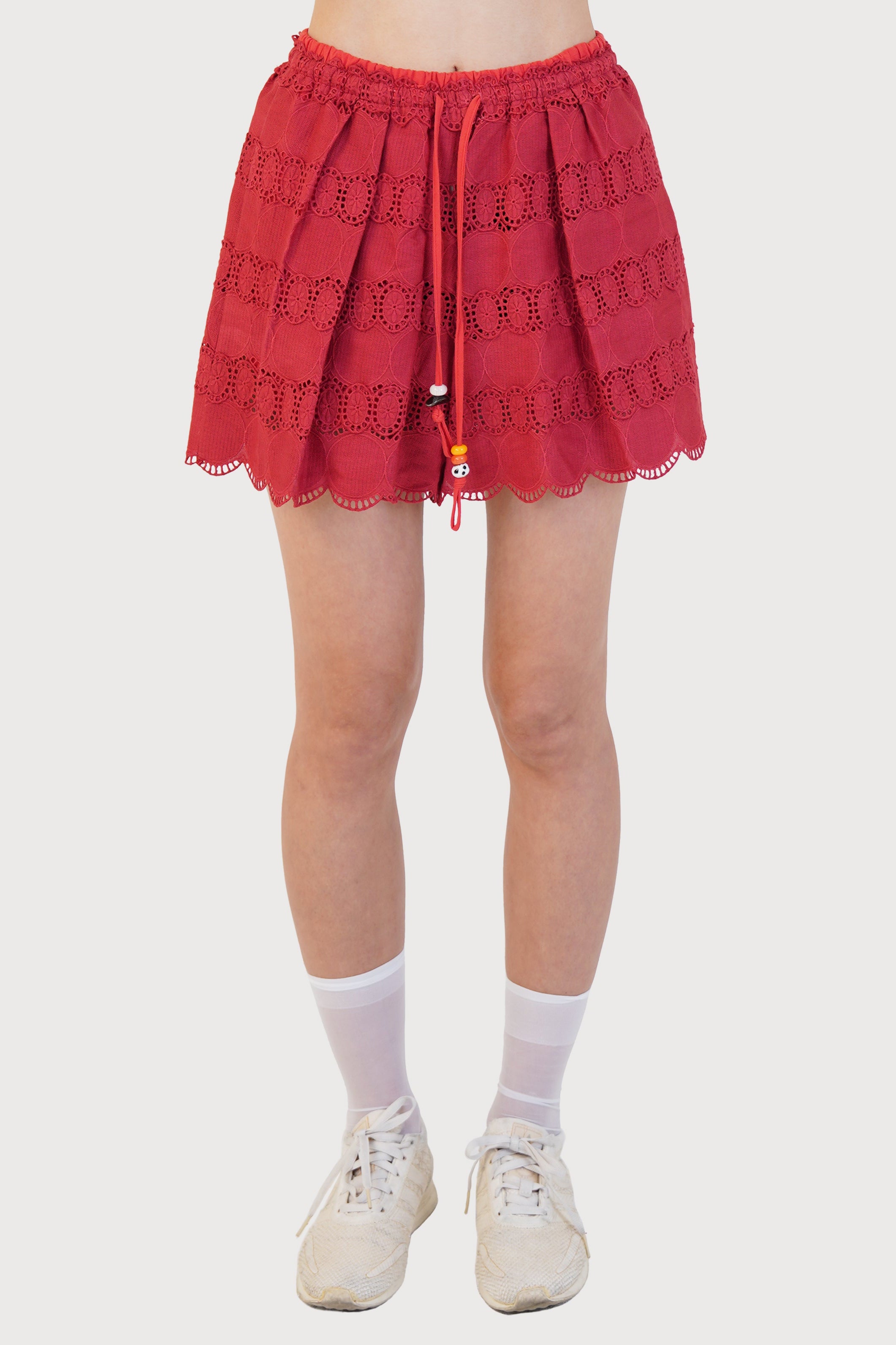 LACE TAPE SUMMER SHORTS_TOMATO