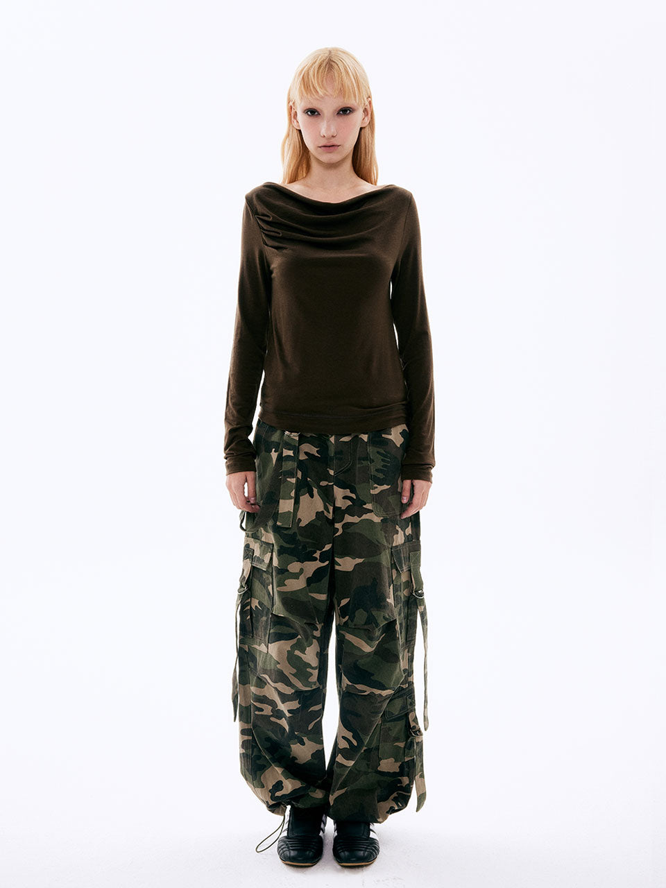 DRAPE HOOD TOP_BROWN