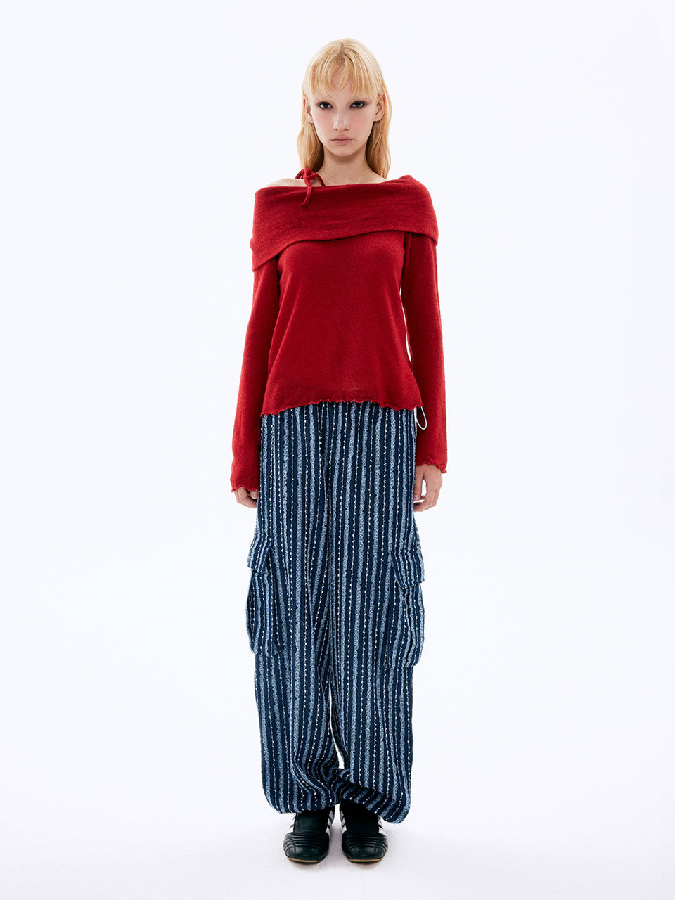 HAUT ÉPAULES NUES EN LAINE_ROUGE