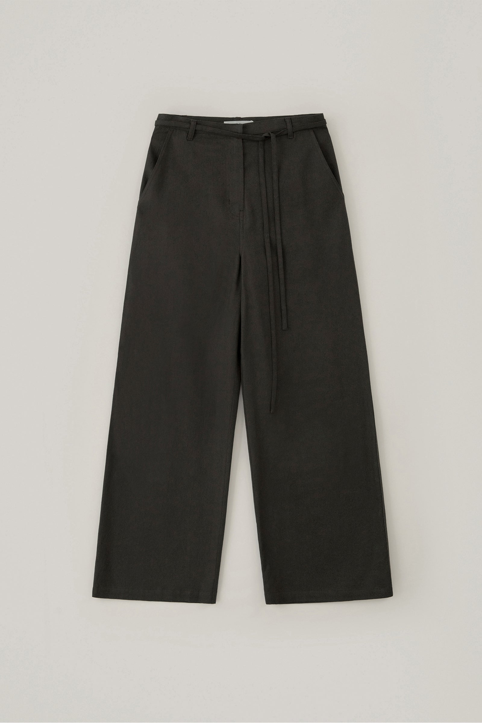 PANTALON LARGE EN LIN AVEC CORDON _MARRON FONCÉ
