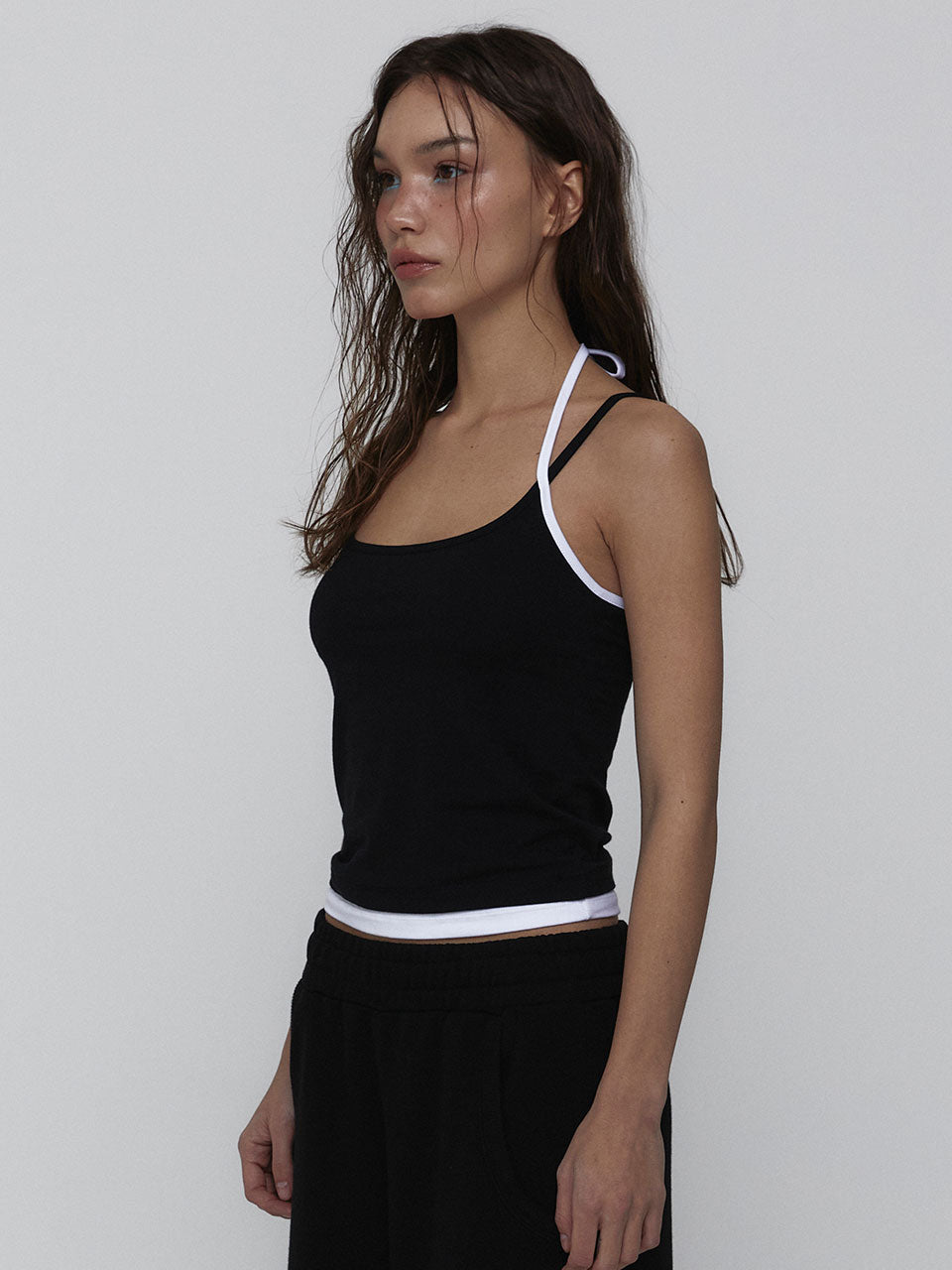 LAYERED HALTER TOP_BLACK