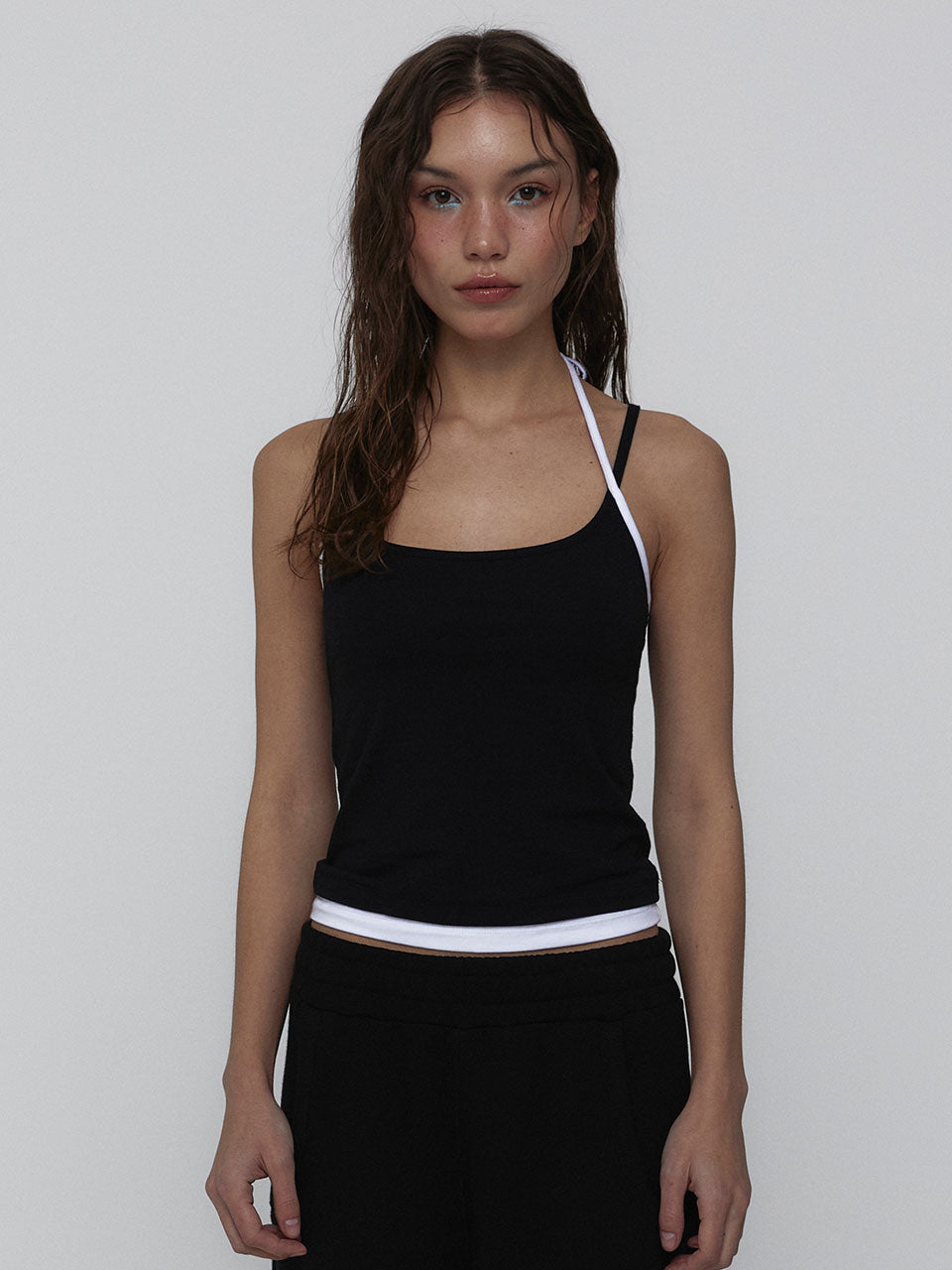 LAYERED HALTER TOP_BLACK