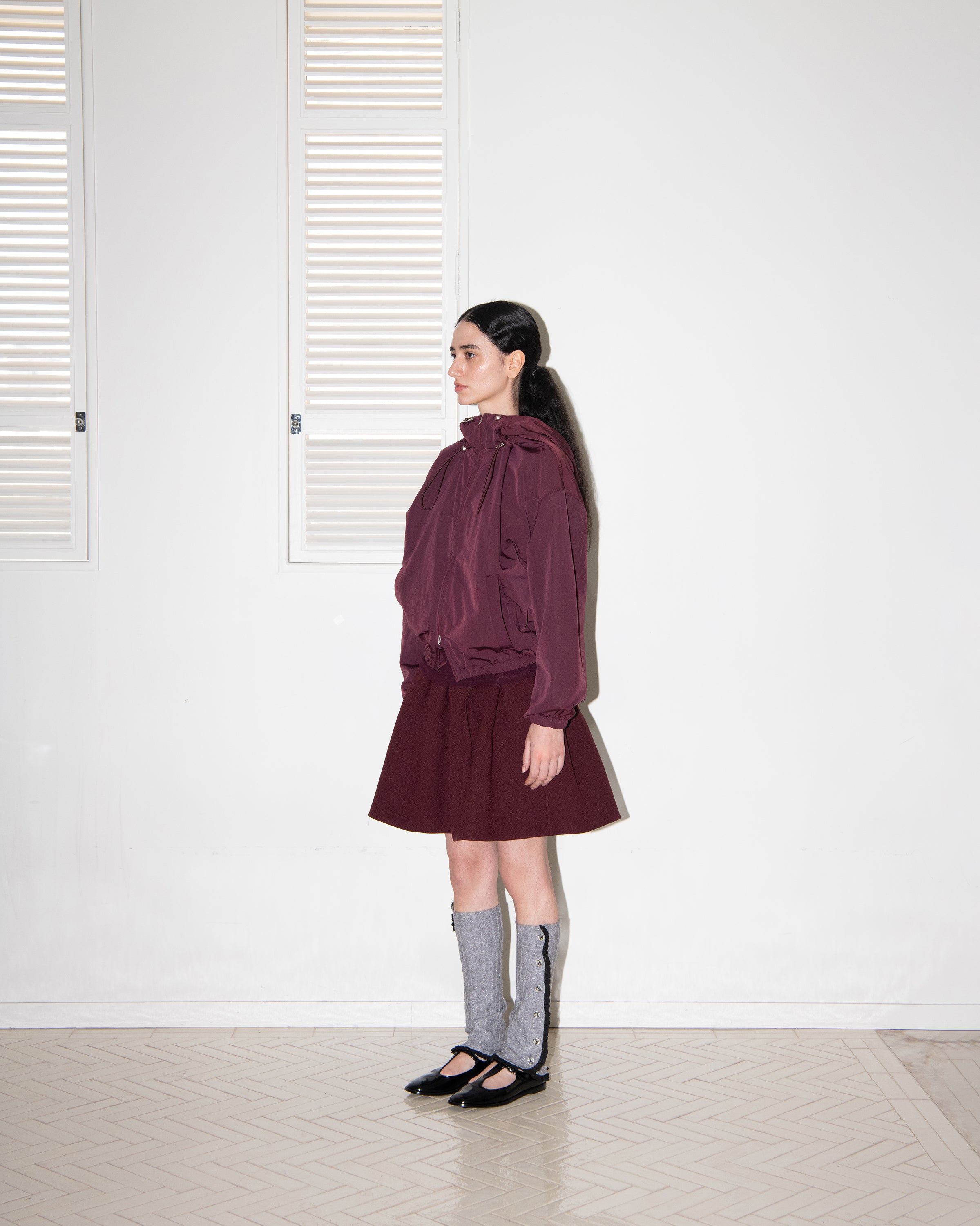SHIRRING HOODED WINDBREAKER_BOURGOGNE
