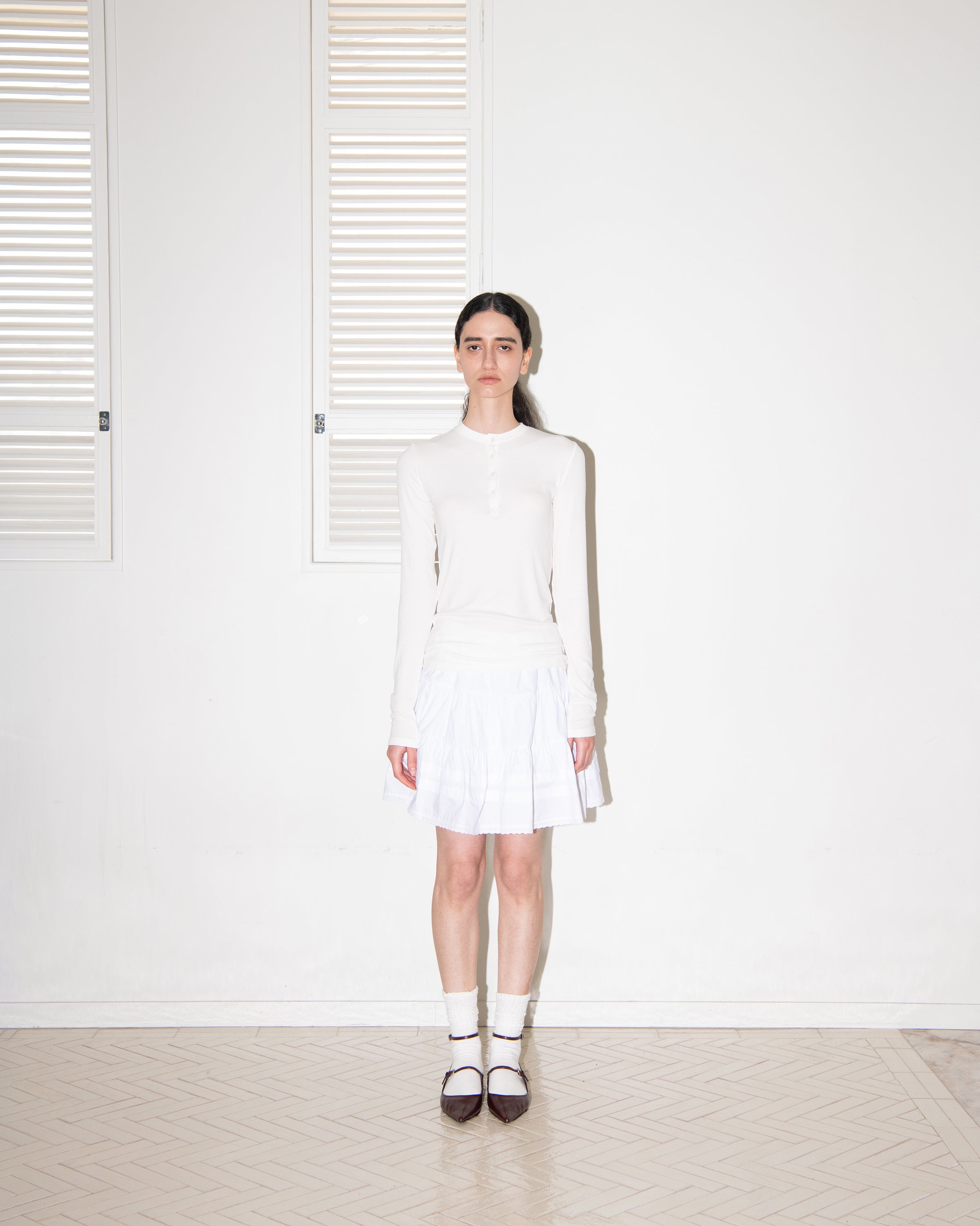 LACE TRIMMING TIERED SKIRT_WHITE