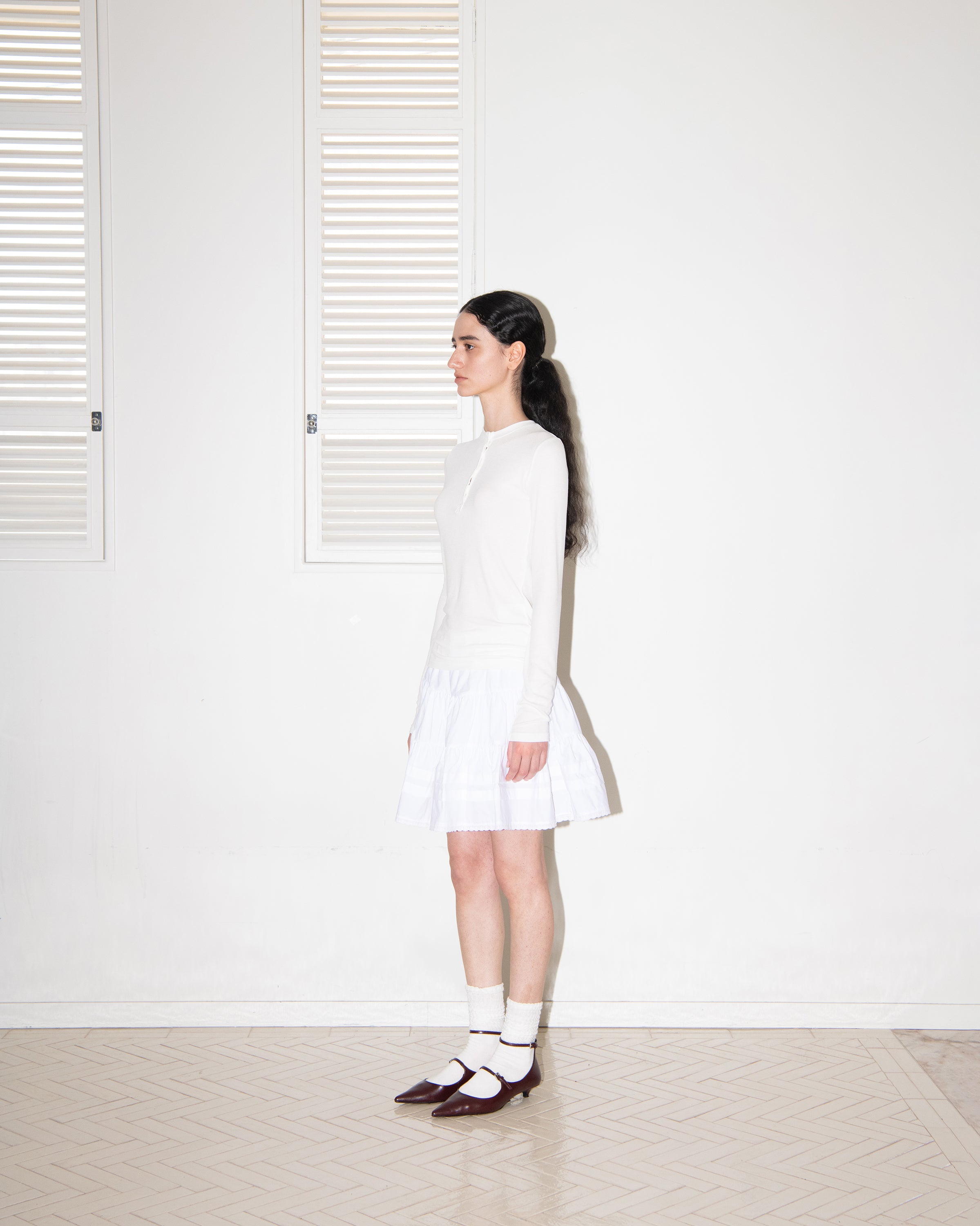 LACE TRIMMING TIERED SKIRT_WHITE