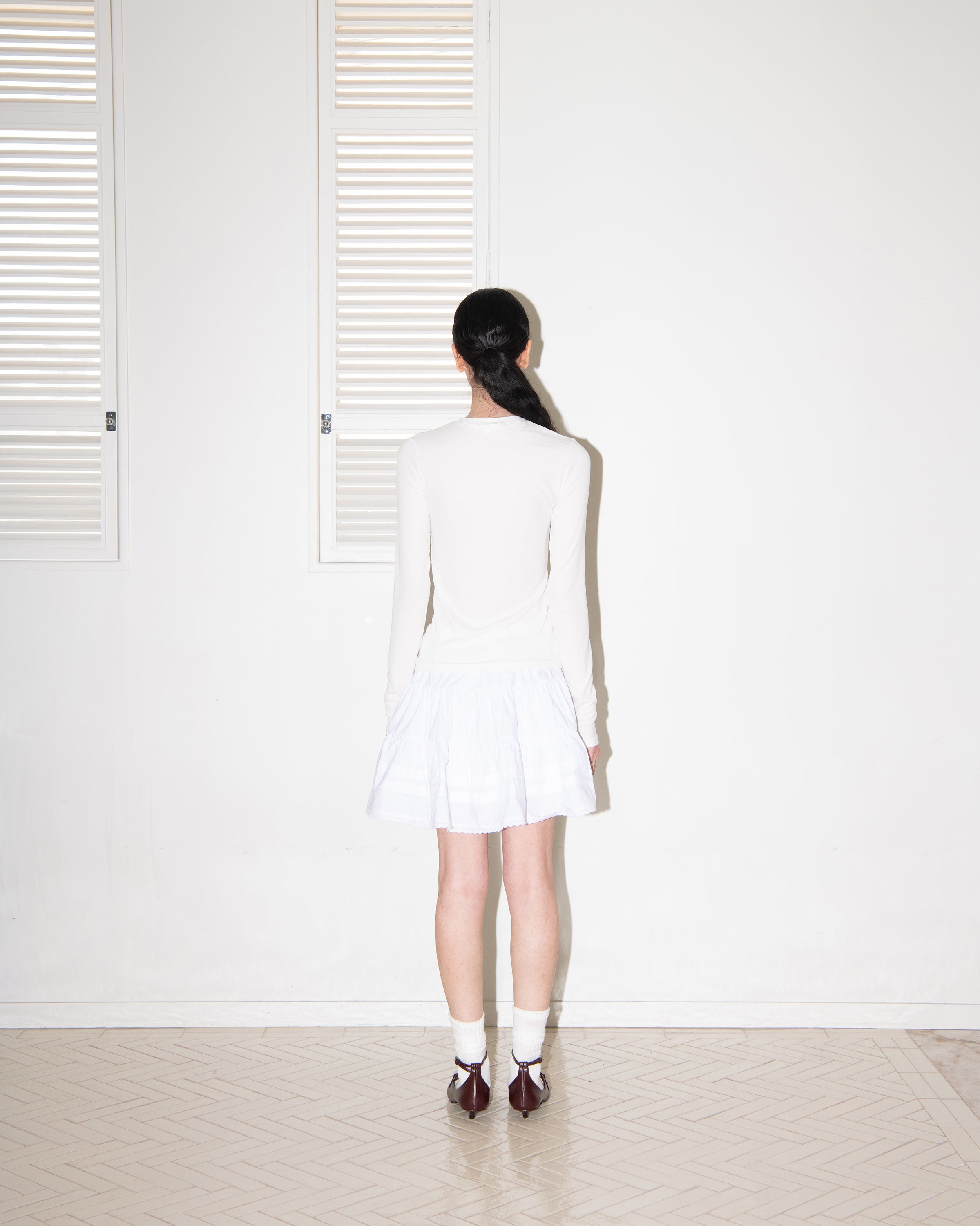 LACE TRIMMING TIERED SKIRT_WHITE