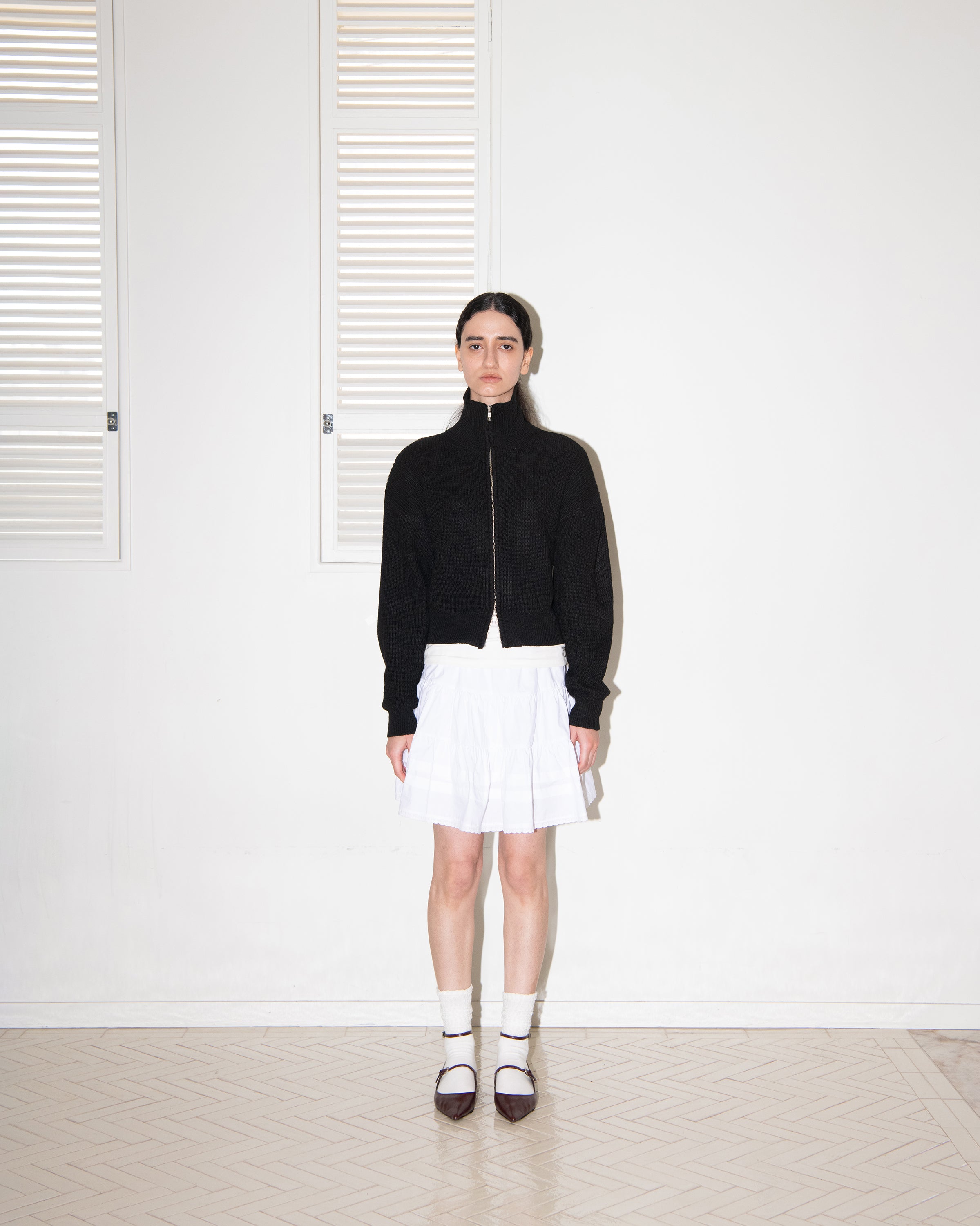 TWO WAY KNIT ZIP-UP CARDIGAN_BLACK