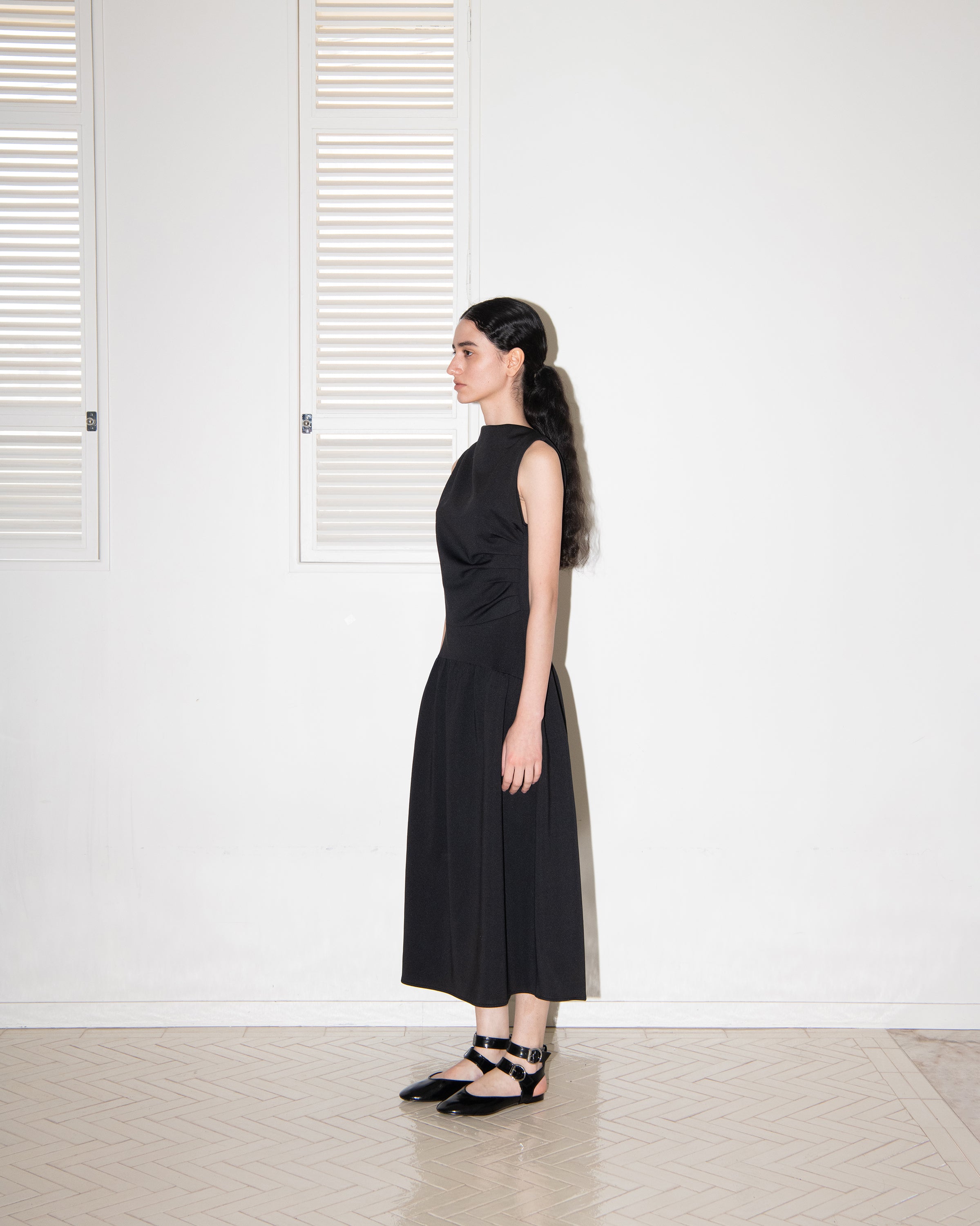 ROBE SLIM DRAPÉE EN JERSEY_NOIR
