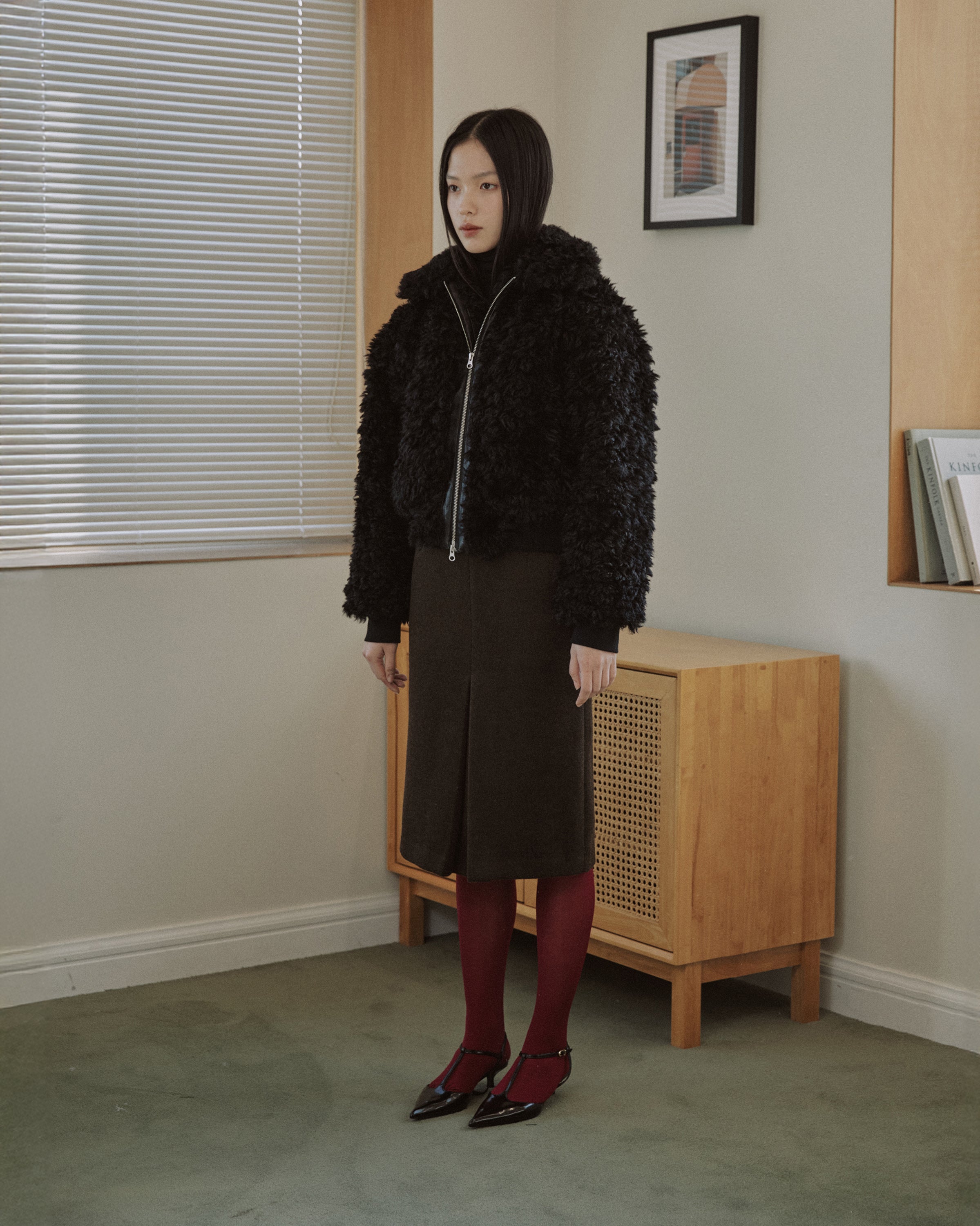 CROPPED ZIP-UP FUR JACKET_BLACK