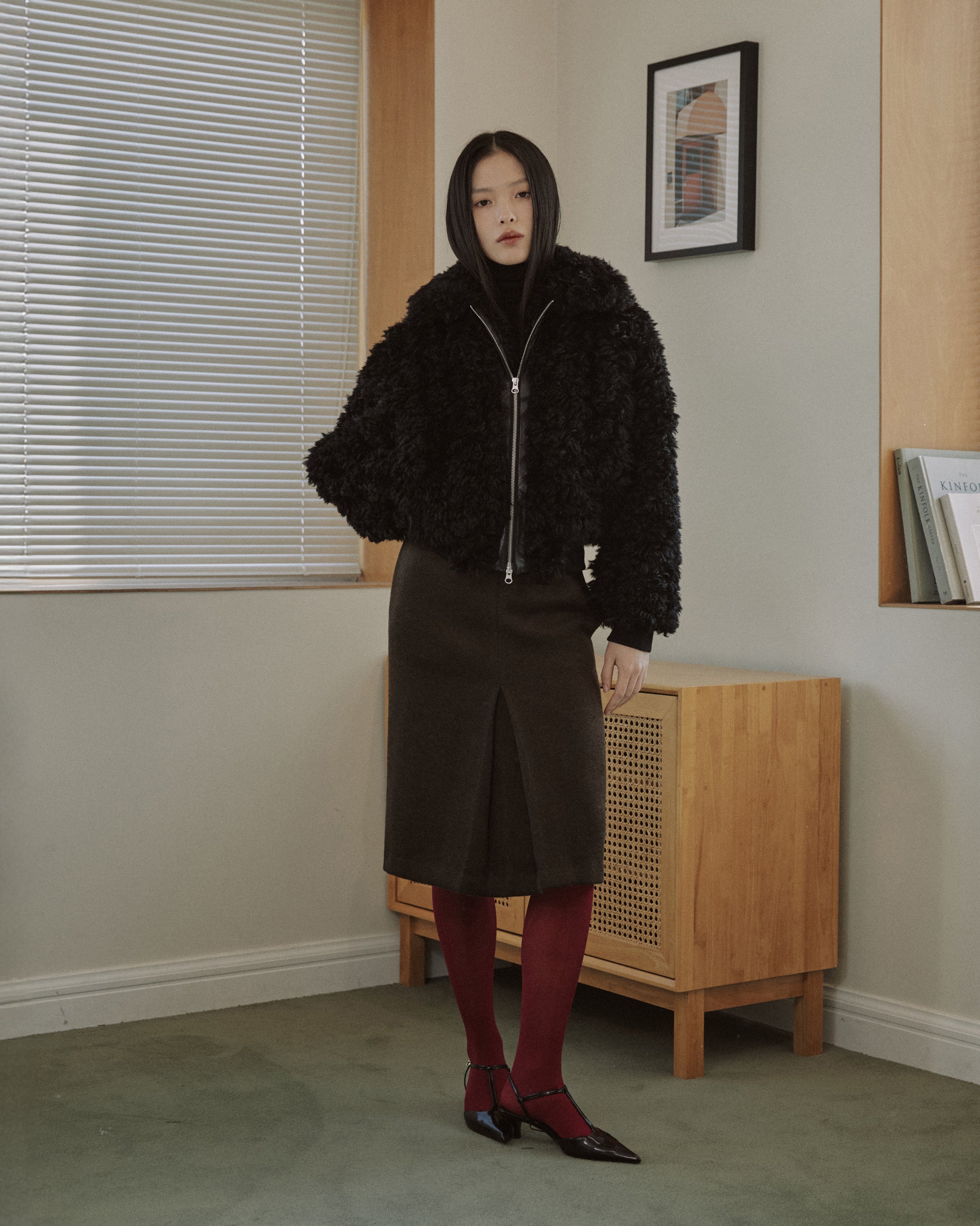 CROPPED ZIP-UP FUR JACKET_BLACK