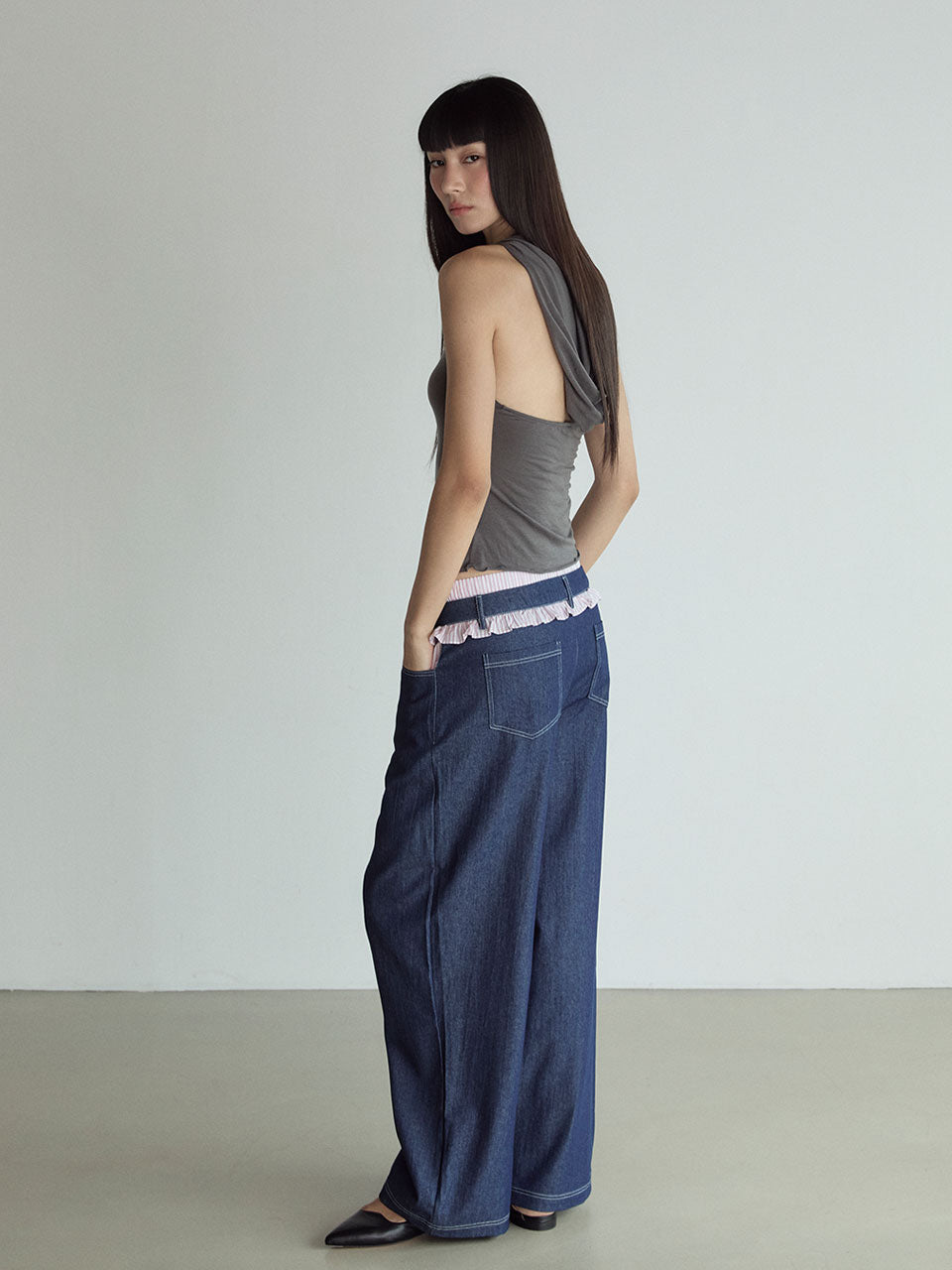 FRILL BLOCK PANTS_BLUE