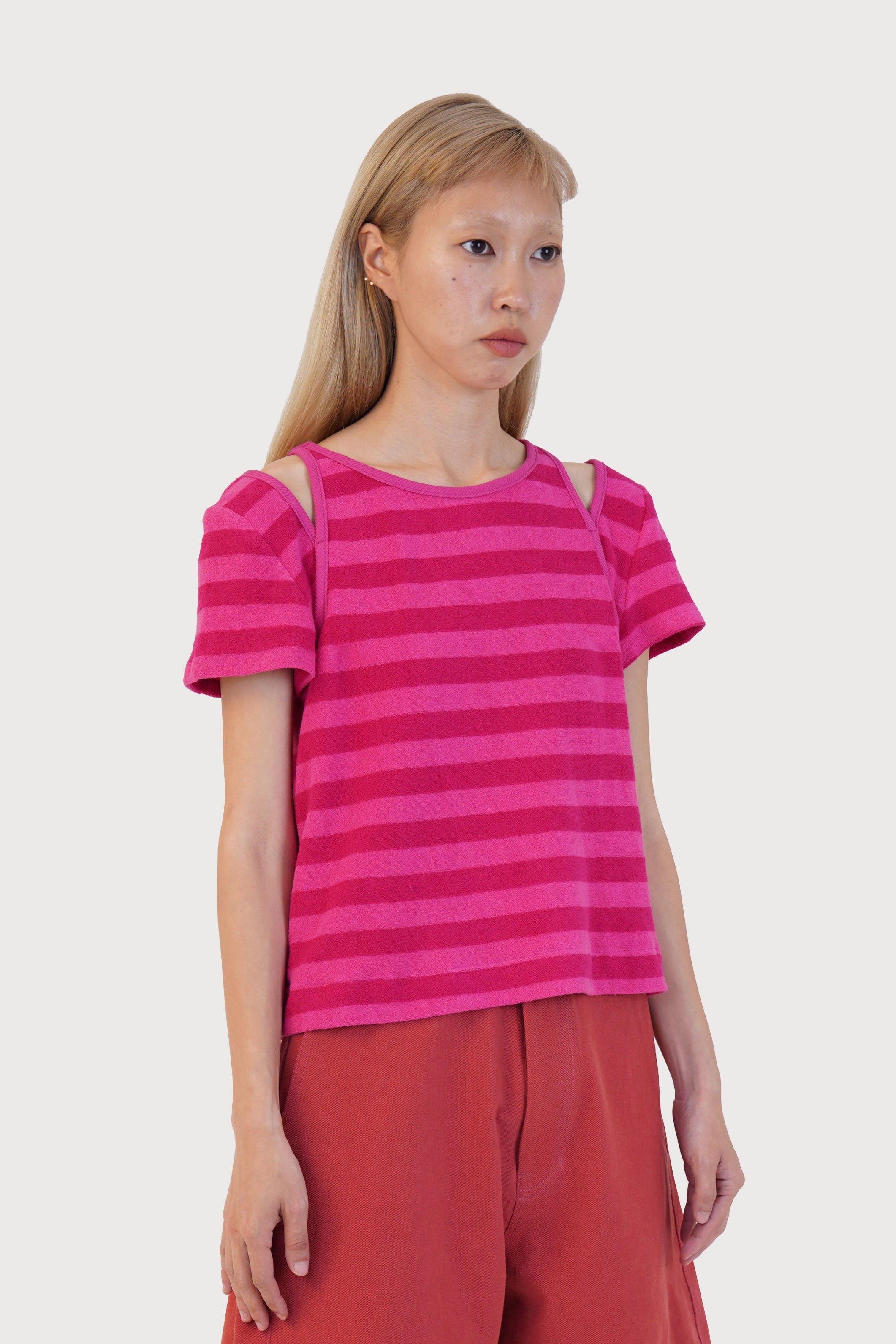 STRIPE TERRY SLIT TOP_PINK
