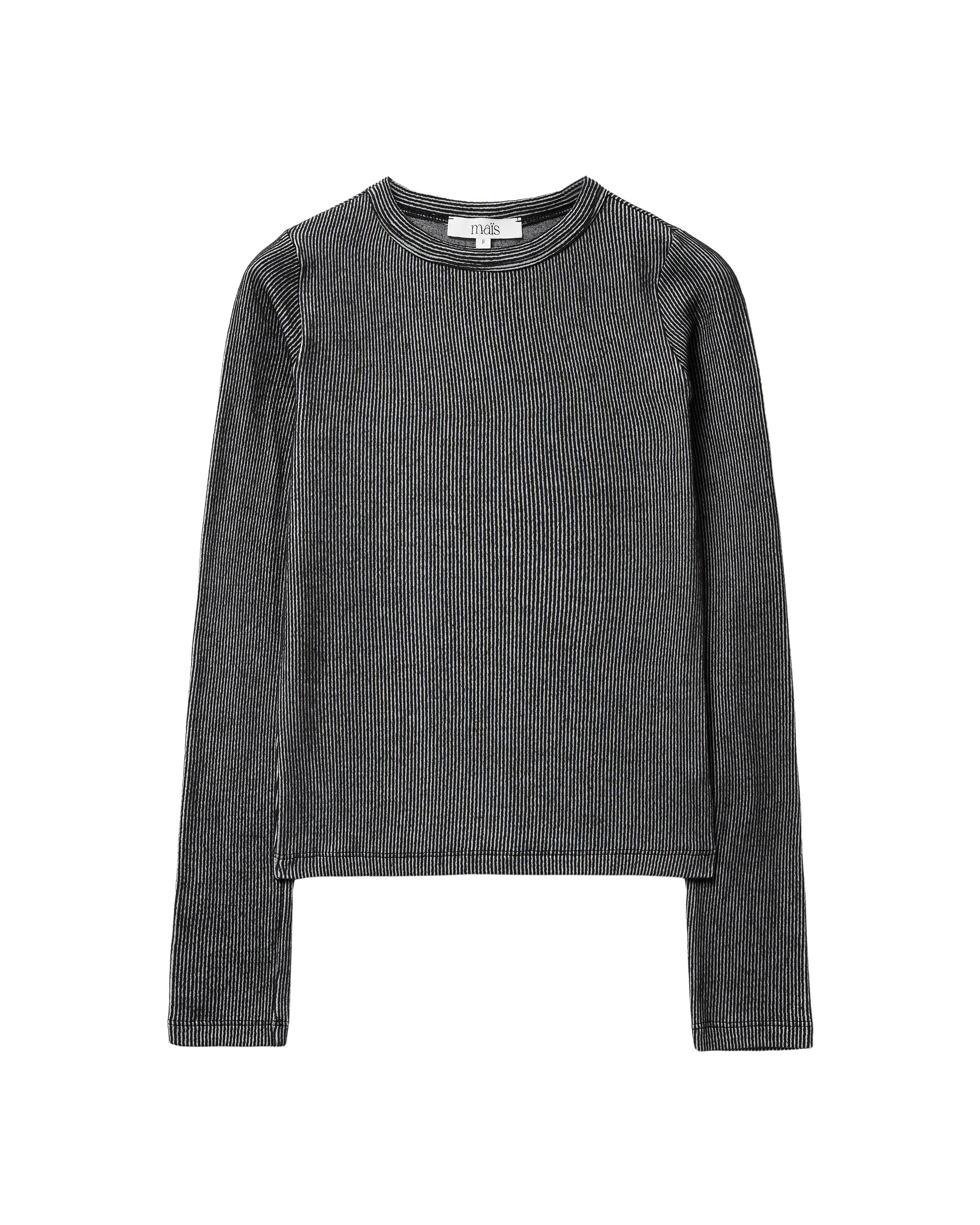 TWO-TONE RIBBED LONG SLEEVES TEE_BLACK