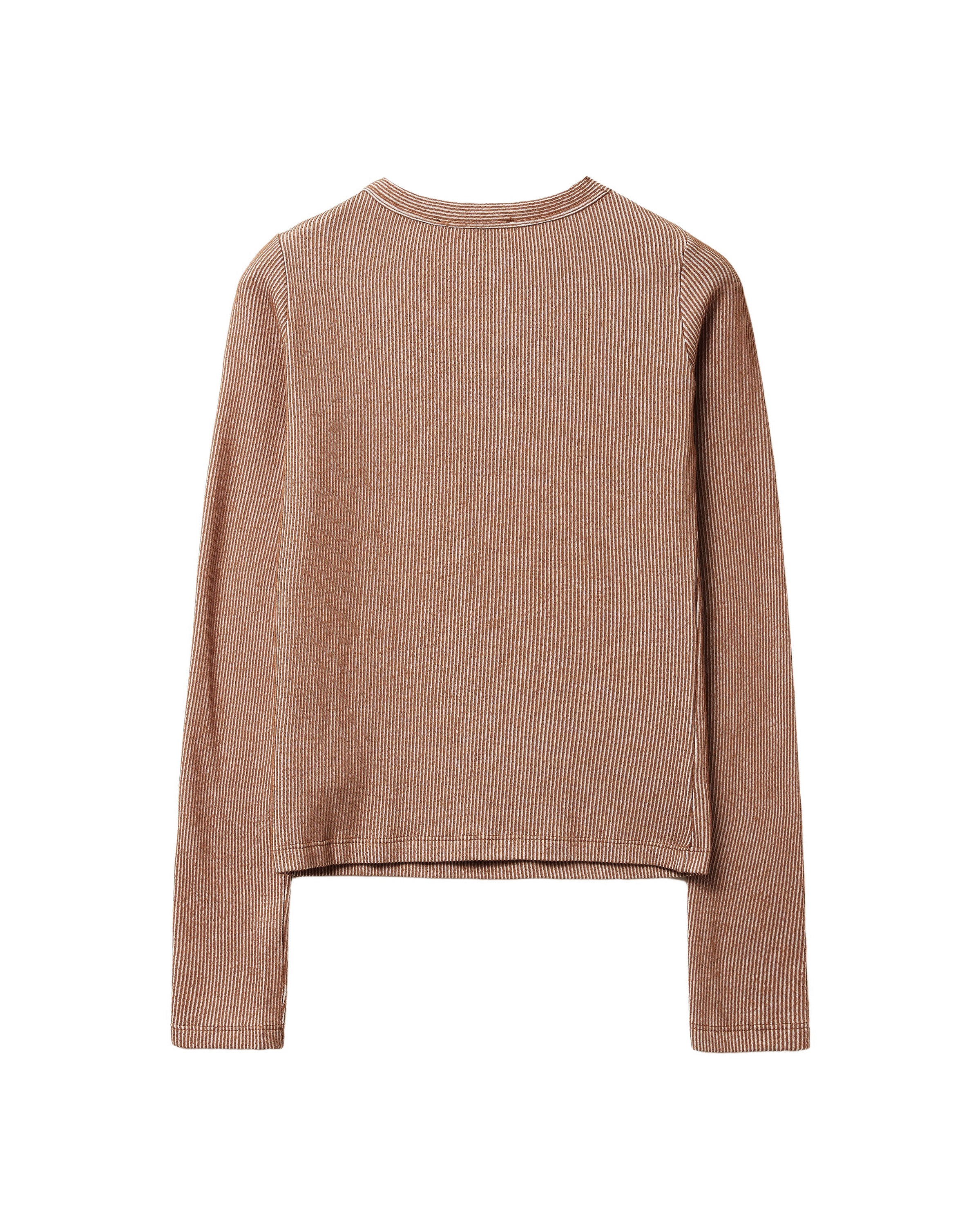 TWO-TONE RIBBED LONG SLEEVES TEE_BROWN