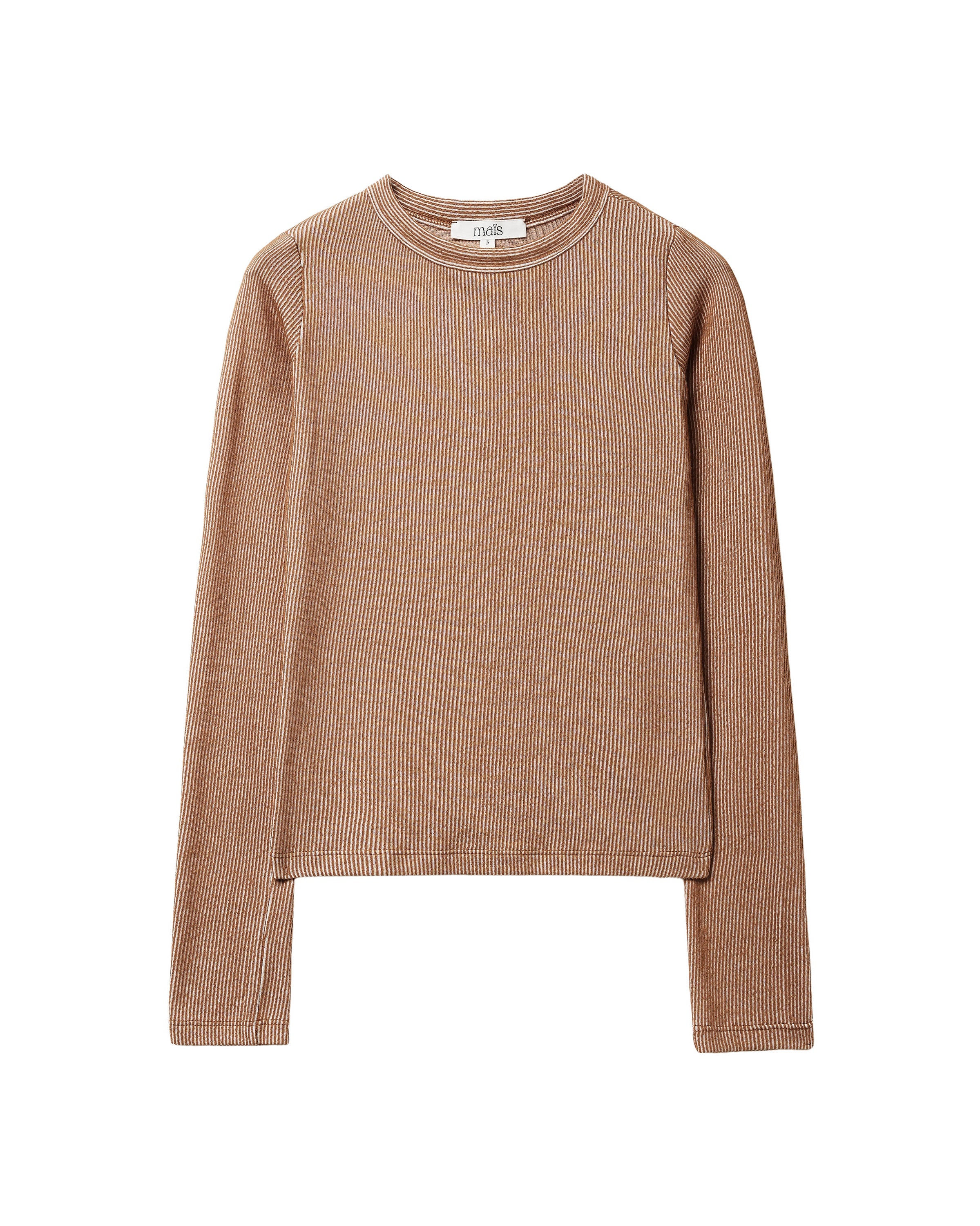 TWO-TONE RIBBED LONG SLEEVES TEE_BROWN