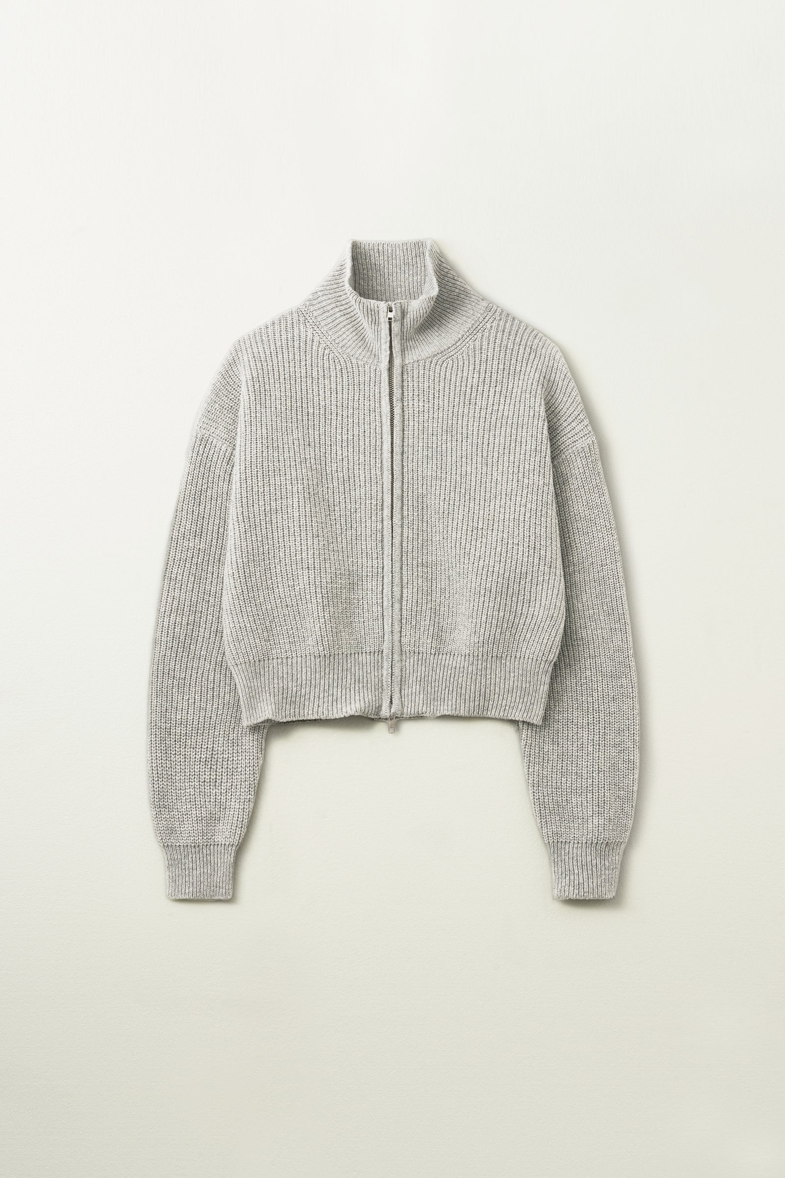 TWO WAY KNIT ZIP-UP CARDIGAN_GREY