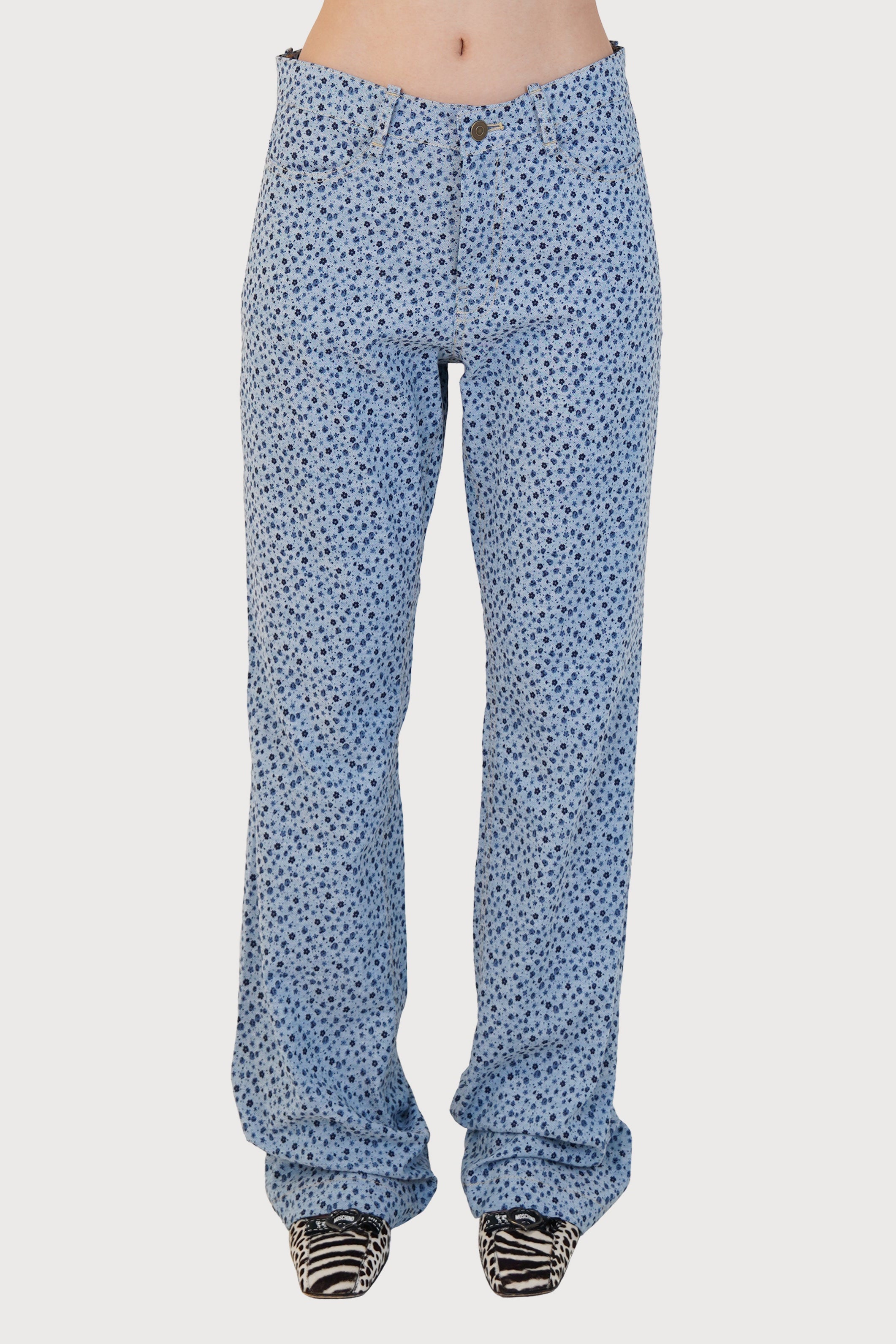 VINTAGE FLORAL PRINTED COTTON PANTS_BLUE