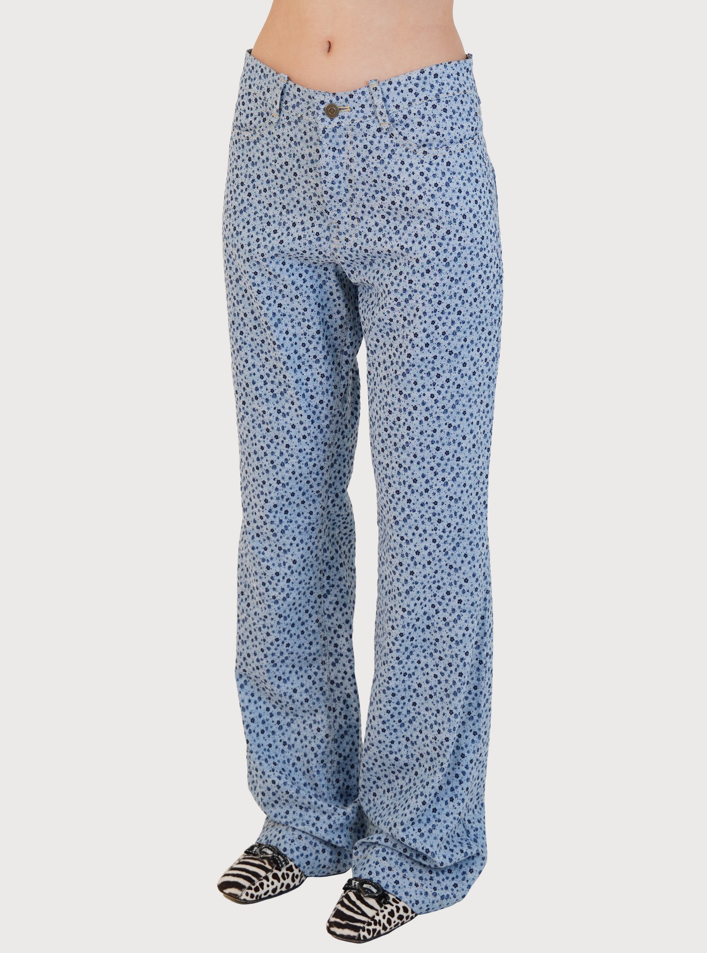 VINTAGE FLORAL PRINTED COTTON PANTS_BLUE