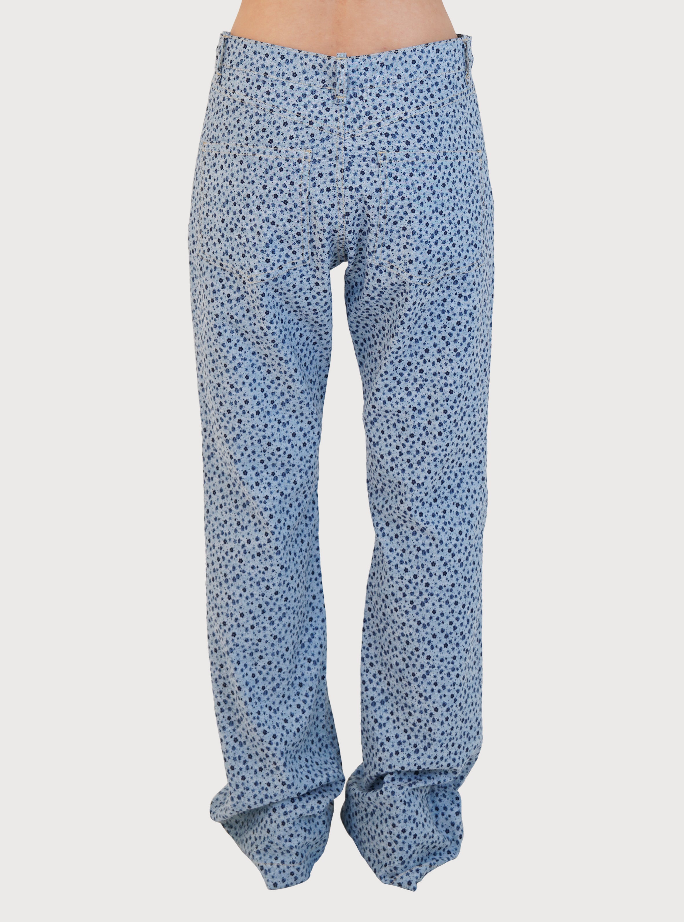 VINTAGE FLORAL PRINTED COTTON PANTS_BLUE