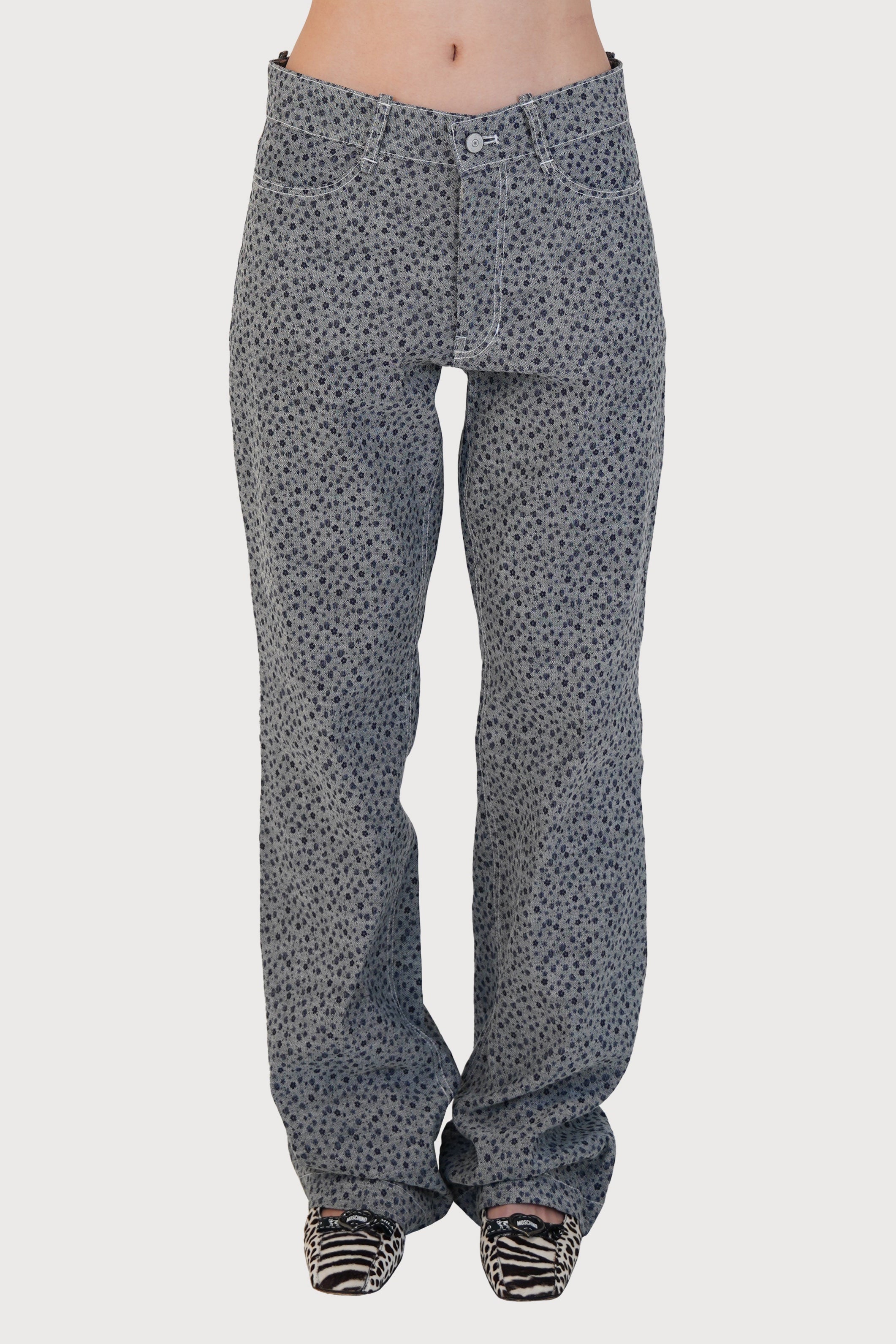 VINTAGE FLORAL PRINTED COTTON PANTS_NAVY