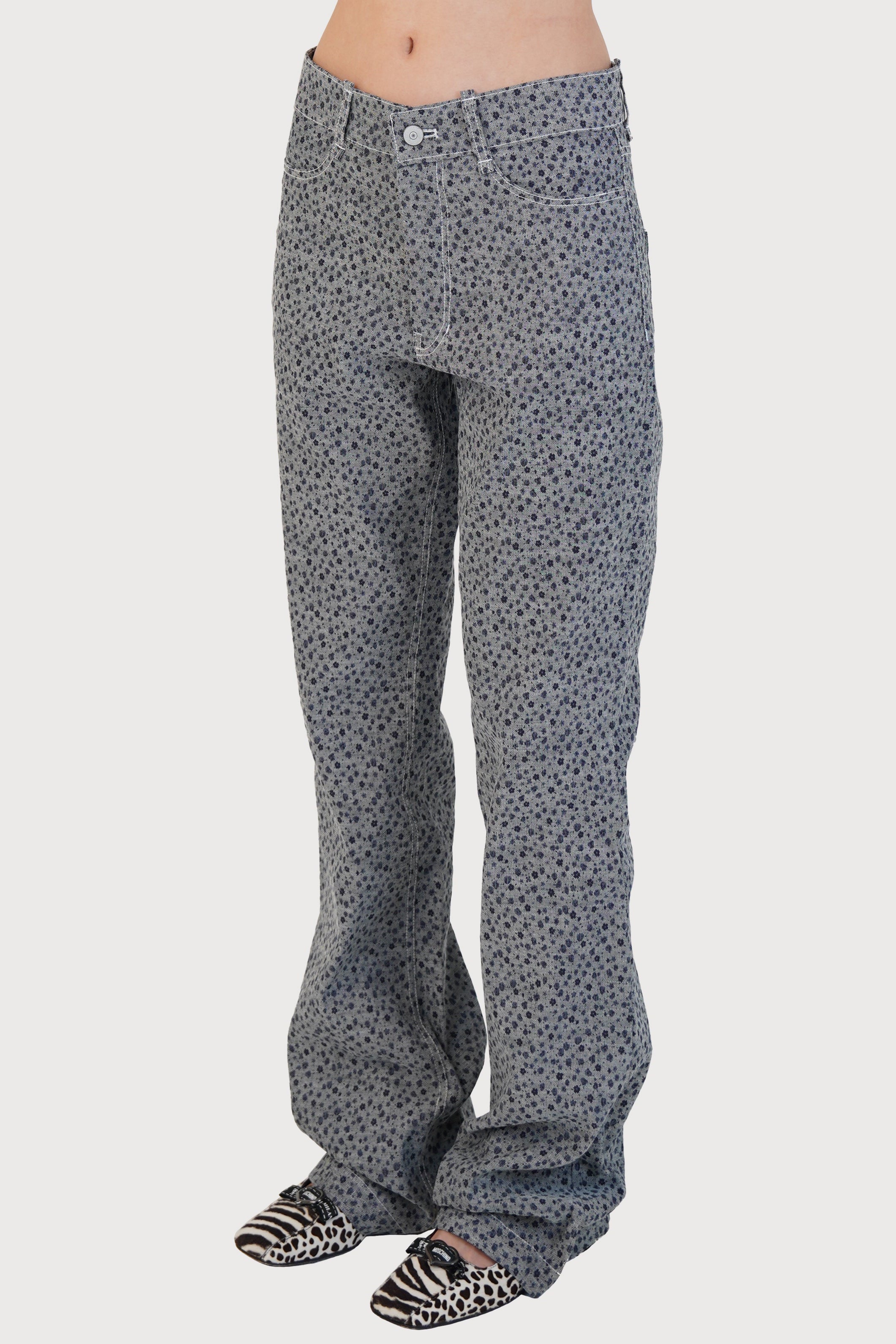 VINTAGE FLORAL PRINTED COTTON PANTS_NAVY