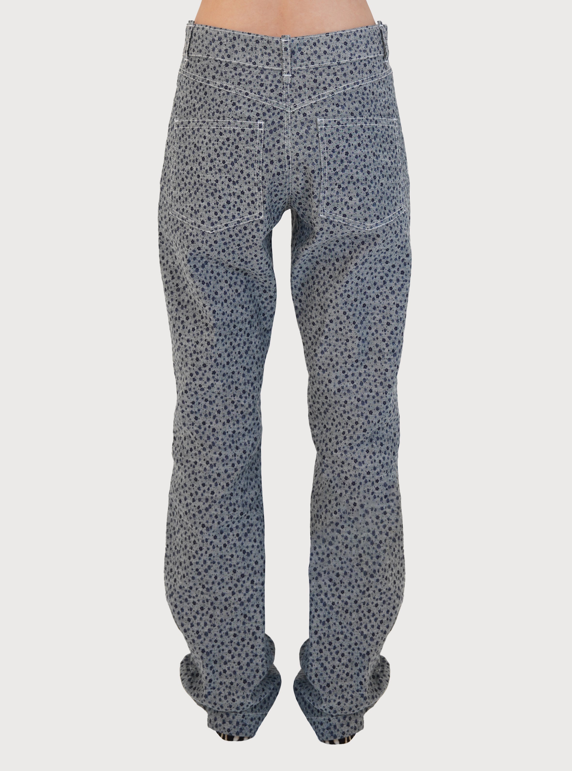 VINTAGE FLORAL PRINTED COTTON PANTS_NAVY