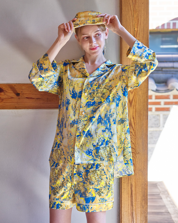 SILK ABSTRACT FLOWER PAJAMAS