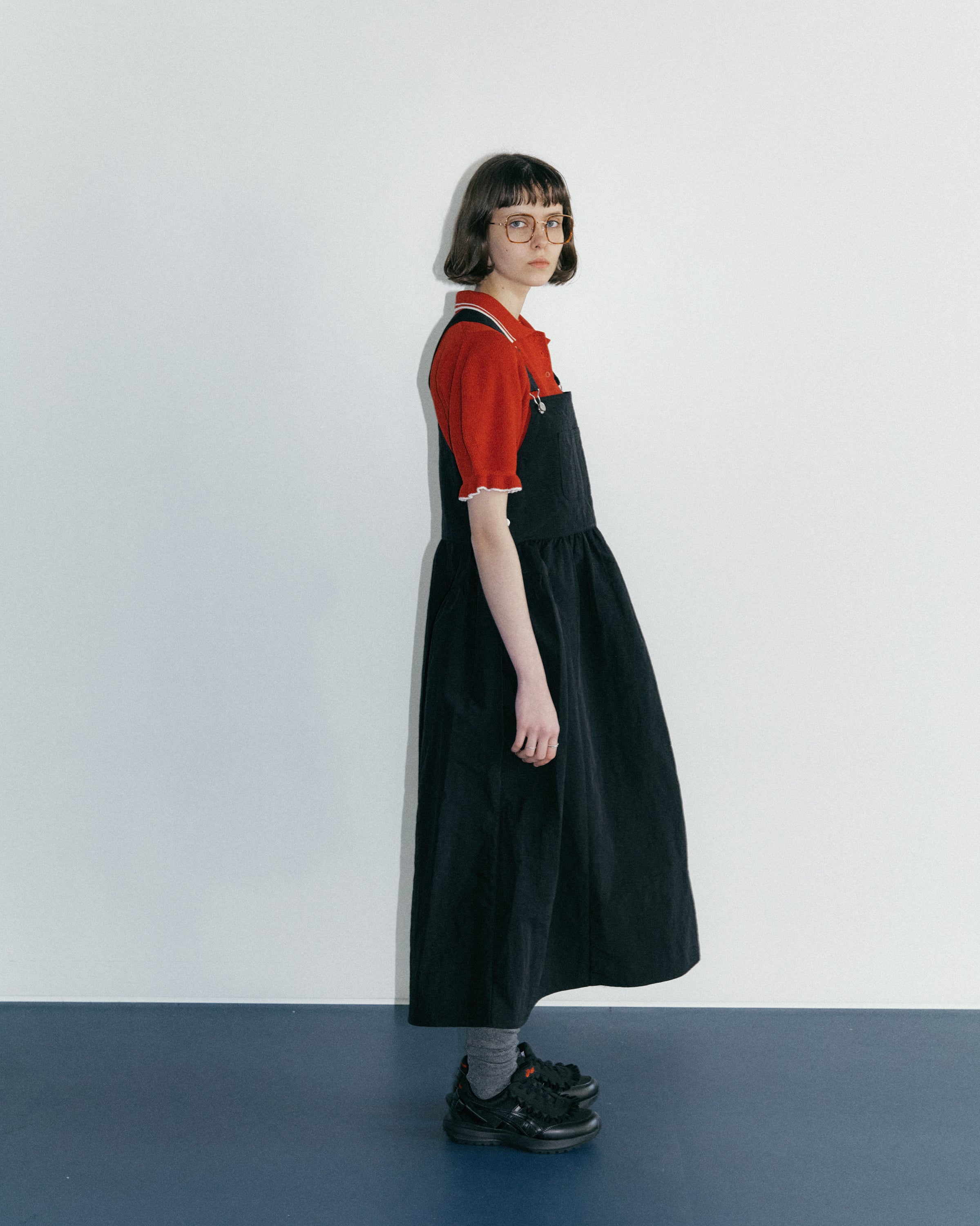 SIDE PUFF NYLON OVERALL DRESS_BLACK