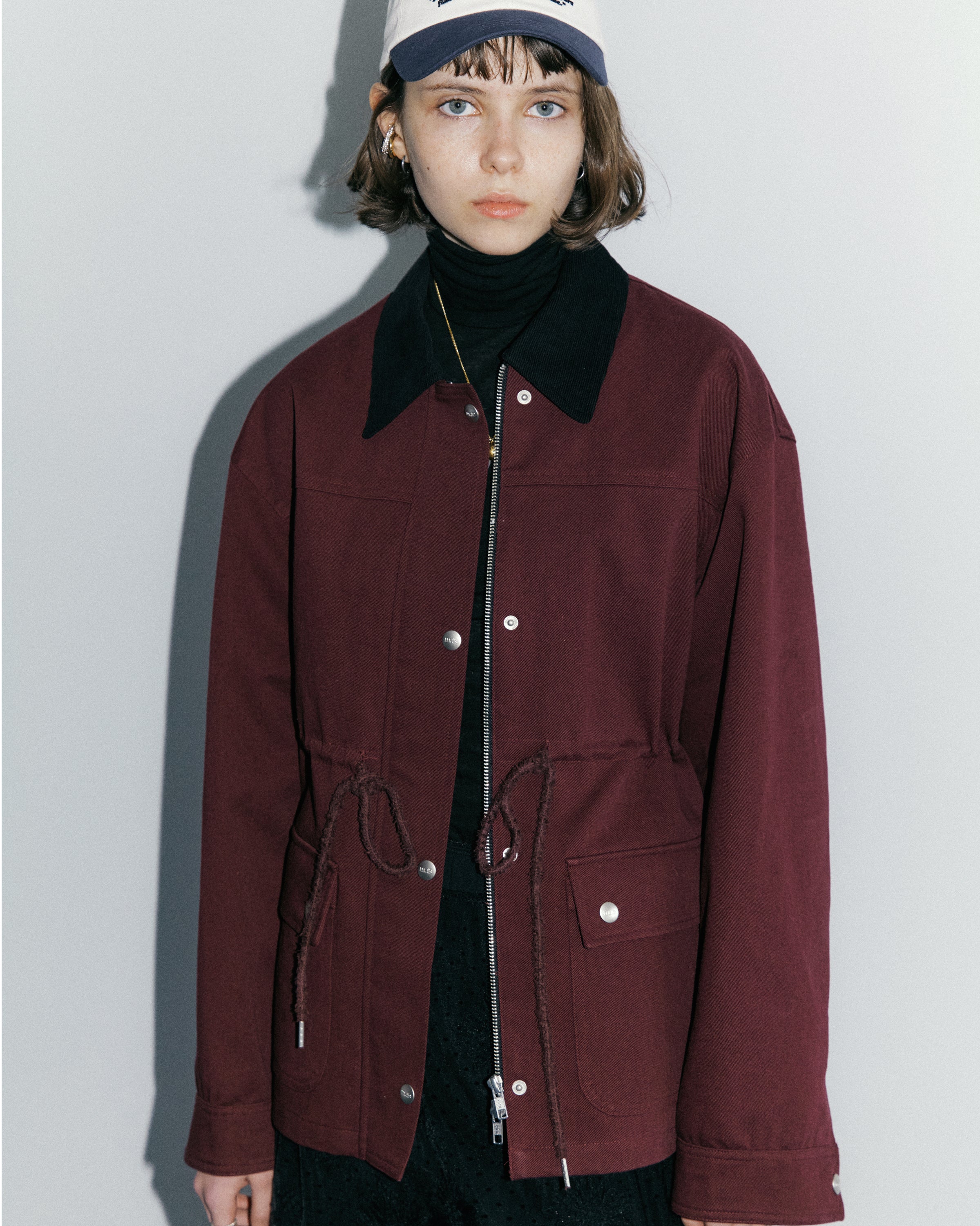 STRING COTTON TWILL FIELD JACKET_BURGUNDY