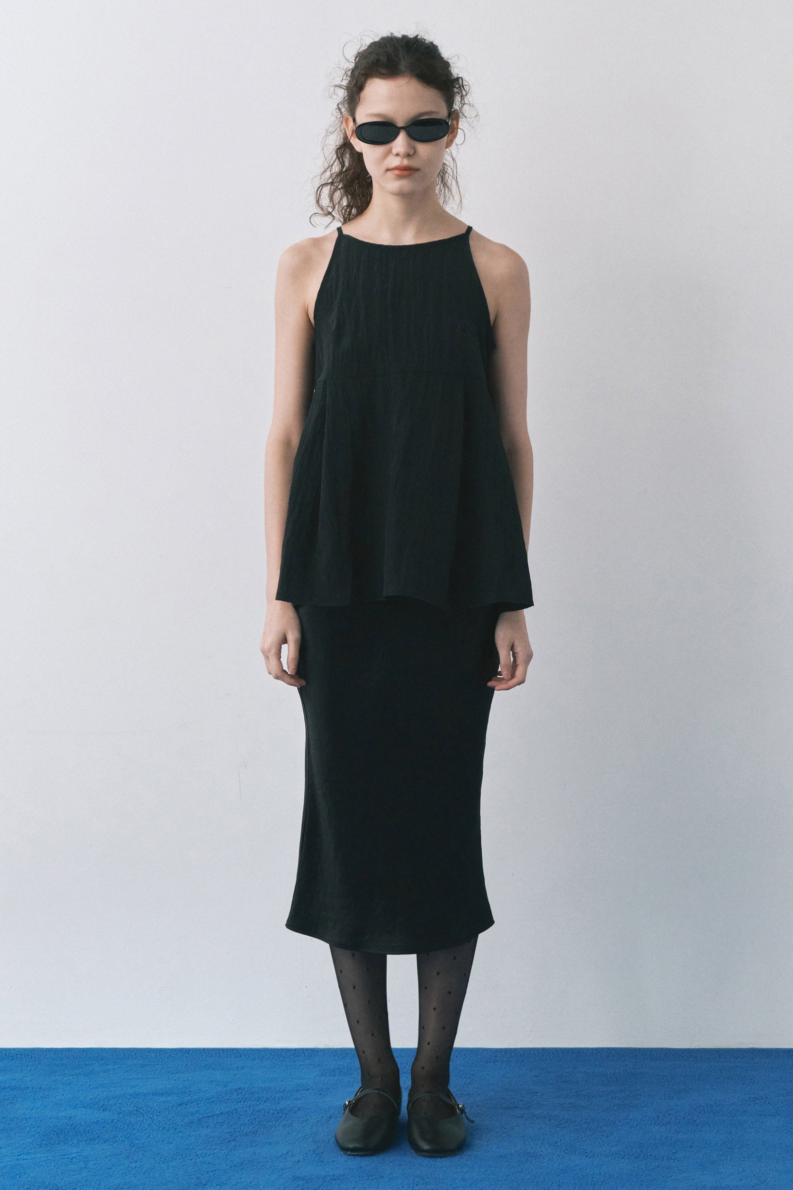 SATIN SLIM LONG SKIRT_NOIR