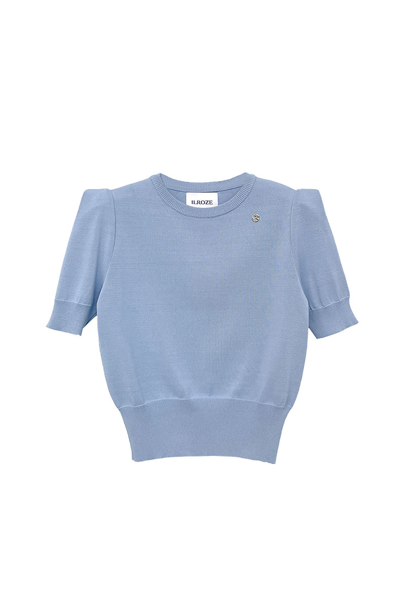 SHOULDER POINT SHORT SLEEVE KNIT_BLEU