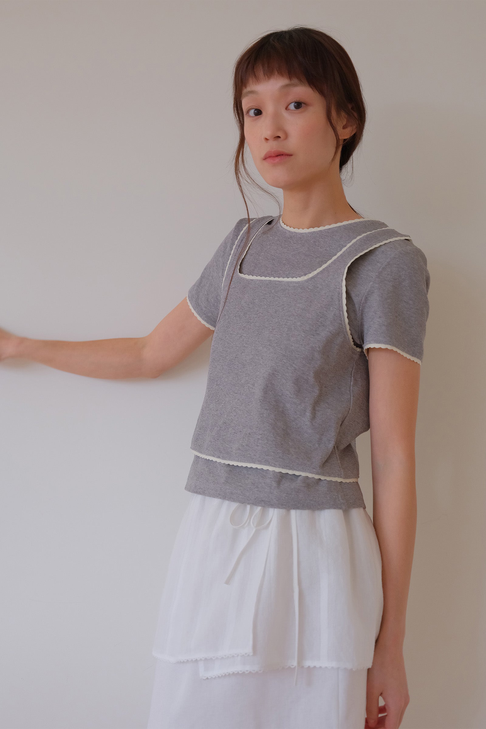 MOUI LAYERED RIBBED T SET _GRIS