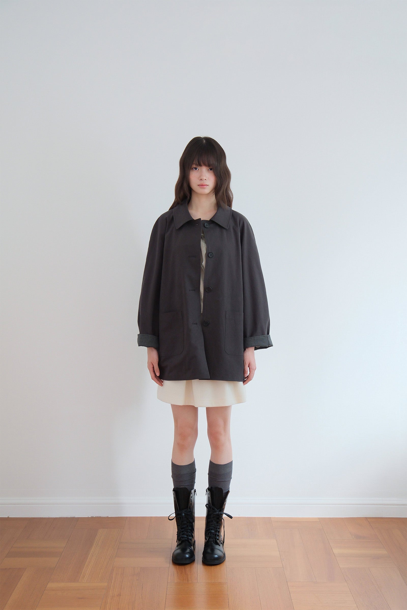 REVERSIBLE HALF COAT_CHARCOAL