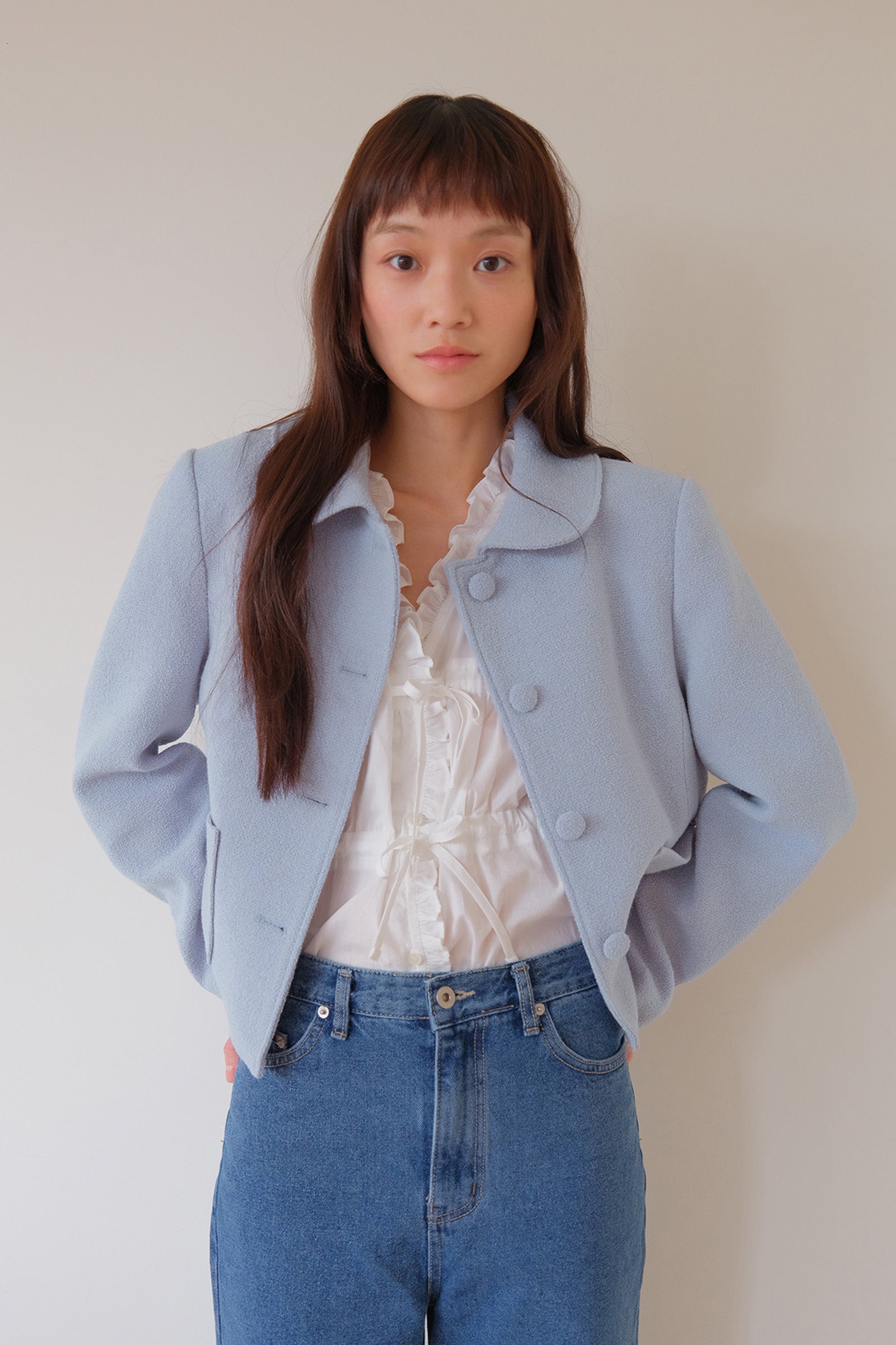  MOUI BOUCLE TWEED JACKET & SKIRT SET _BLEU CIEL
