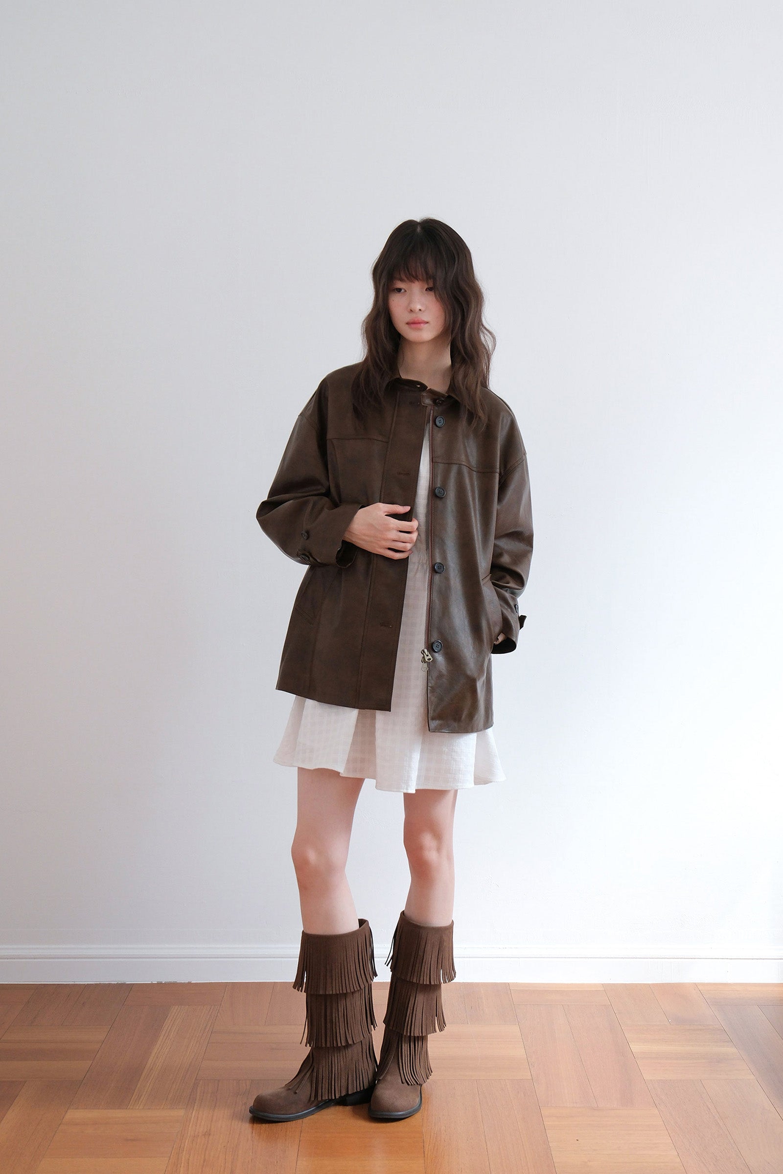 HALF LEATHER JACKET_BROWN