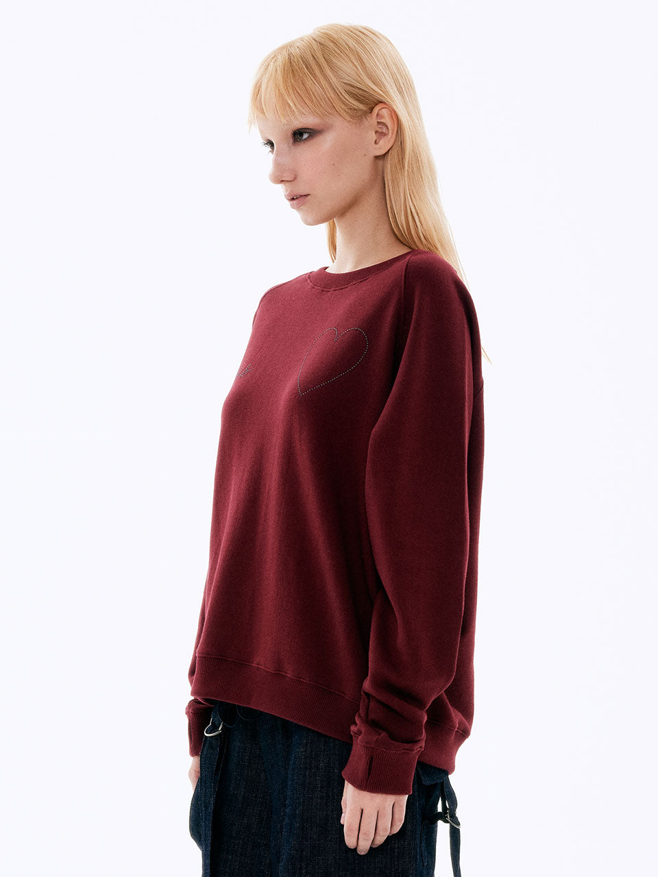 Beads Heart Sweatshirt_Burgundy