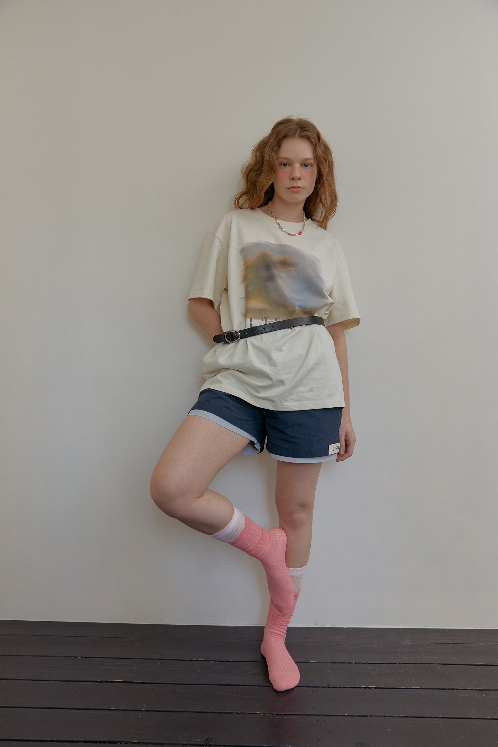 COLOR POINTED BANDING SHORTS_BLEU MARINE