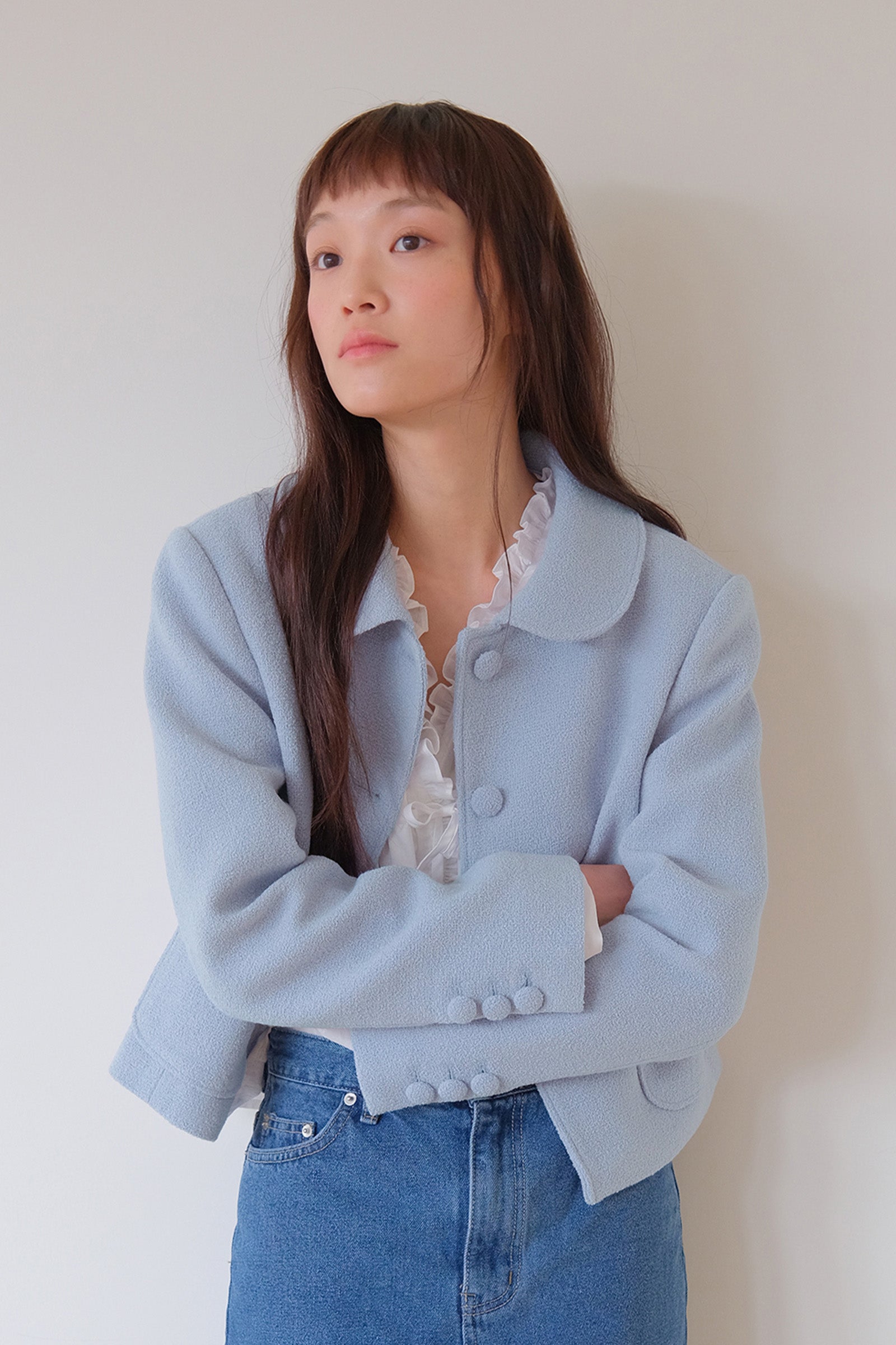  MOUI BOUCLE TWEED JACKET & SKIRT SET _BLEU CIEL