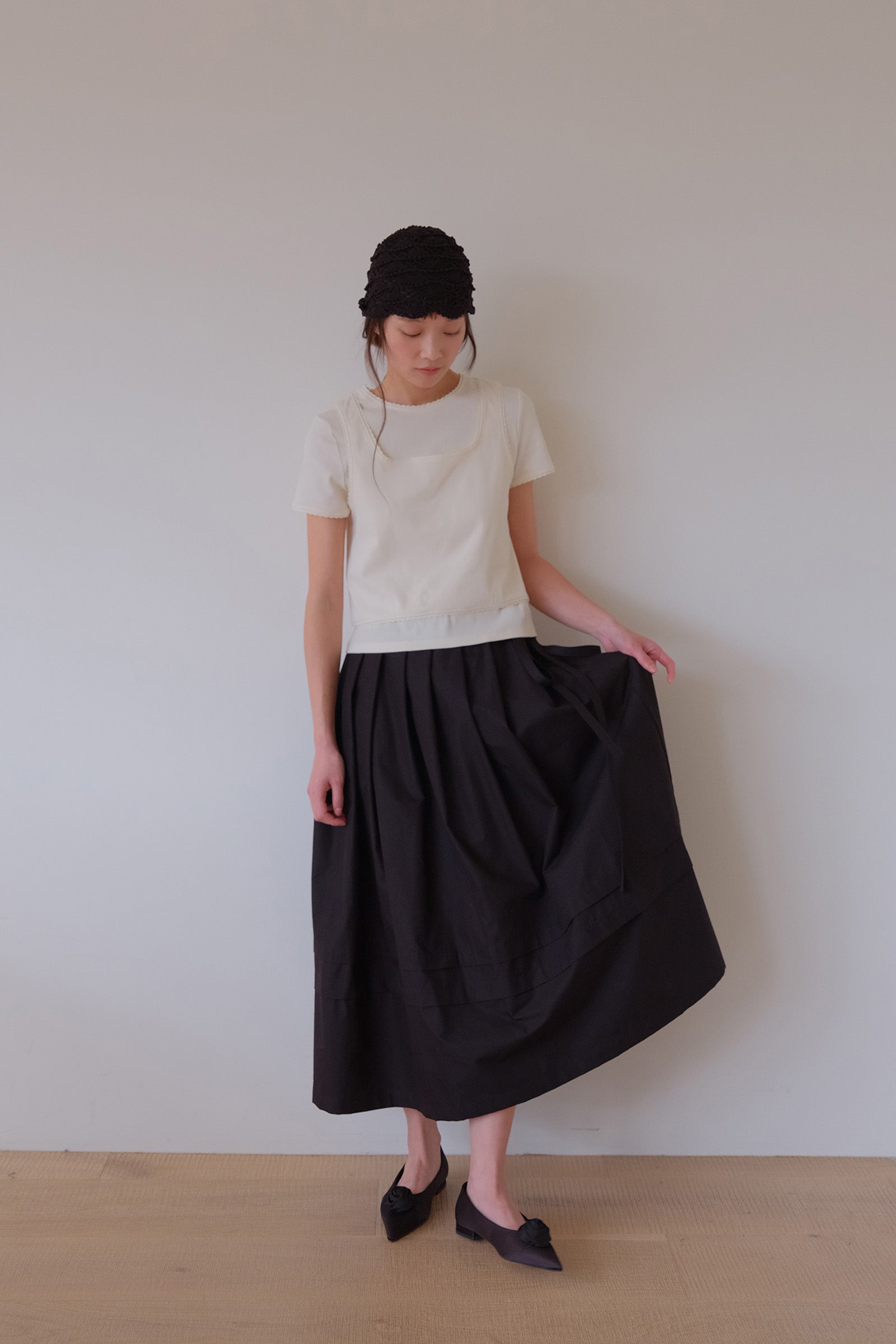 MOUI RIBBON PLEATS SKIRT _NOIR